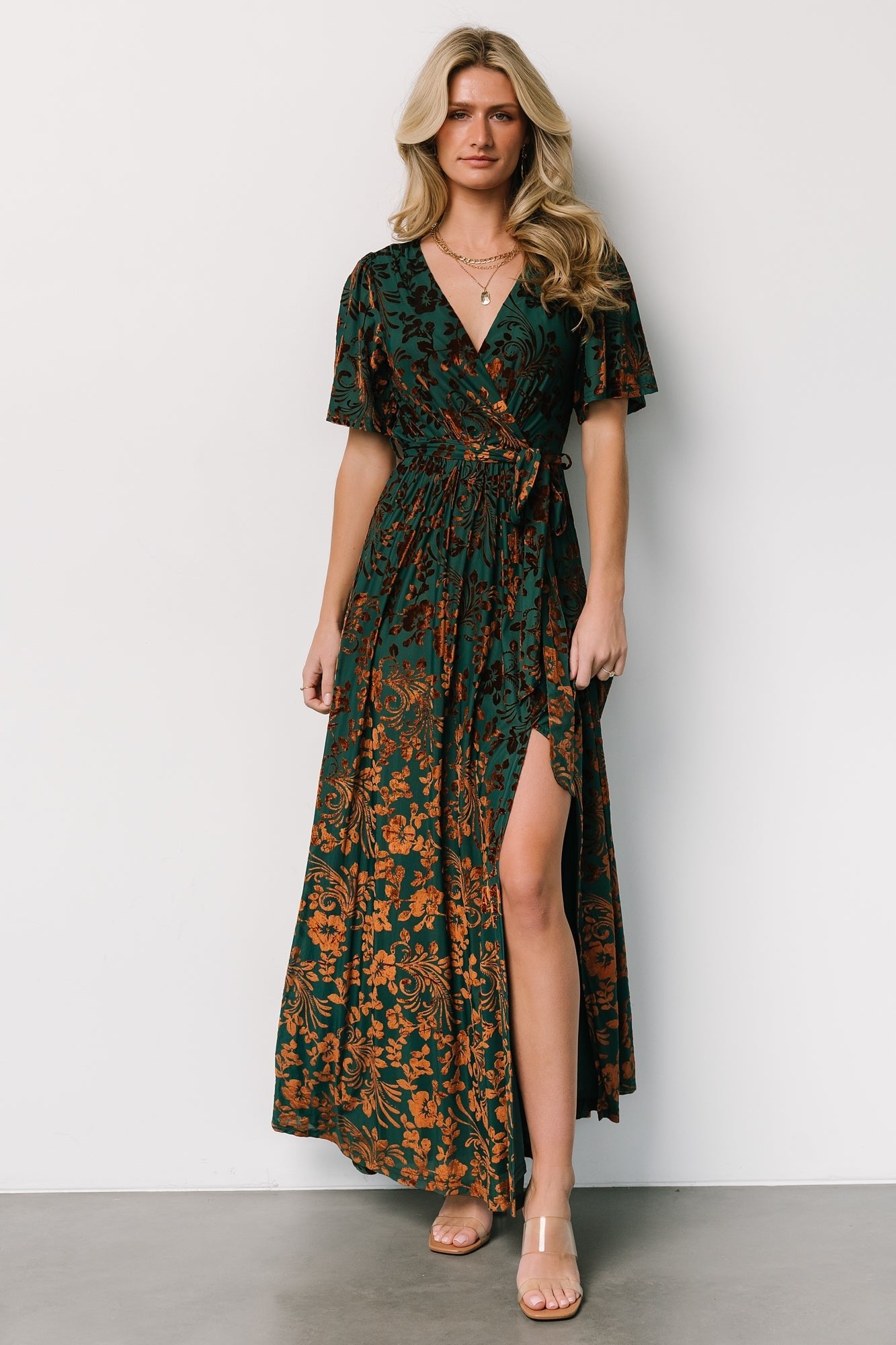 Baltic Born Velvet Maxi Dress with Floral Print & Slit