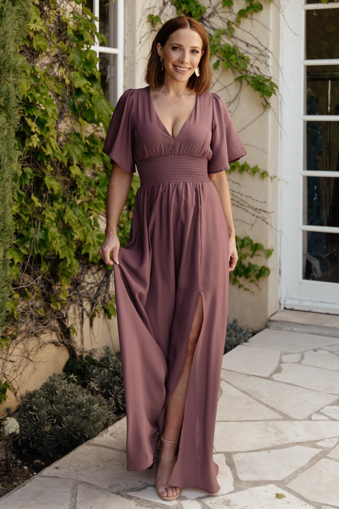 Vintage Plum Smocked Maxi Dress by Baltic Born | Flowy Chiffon with V-Neck