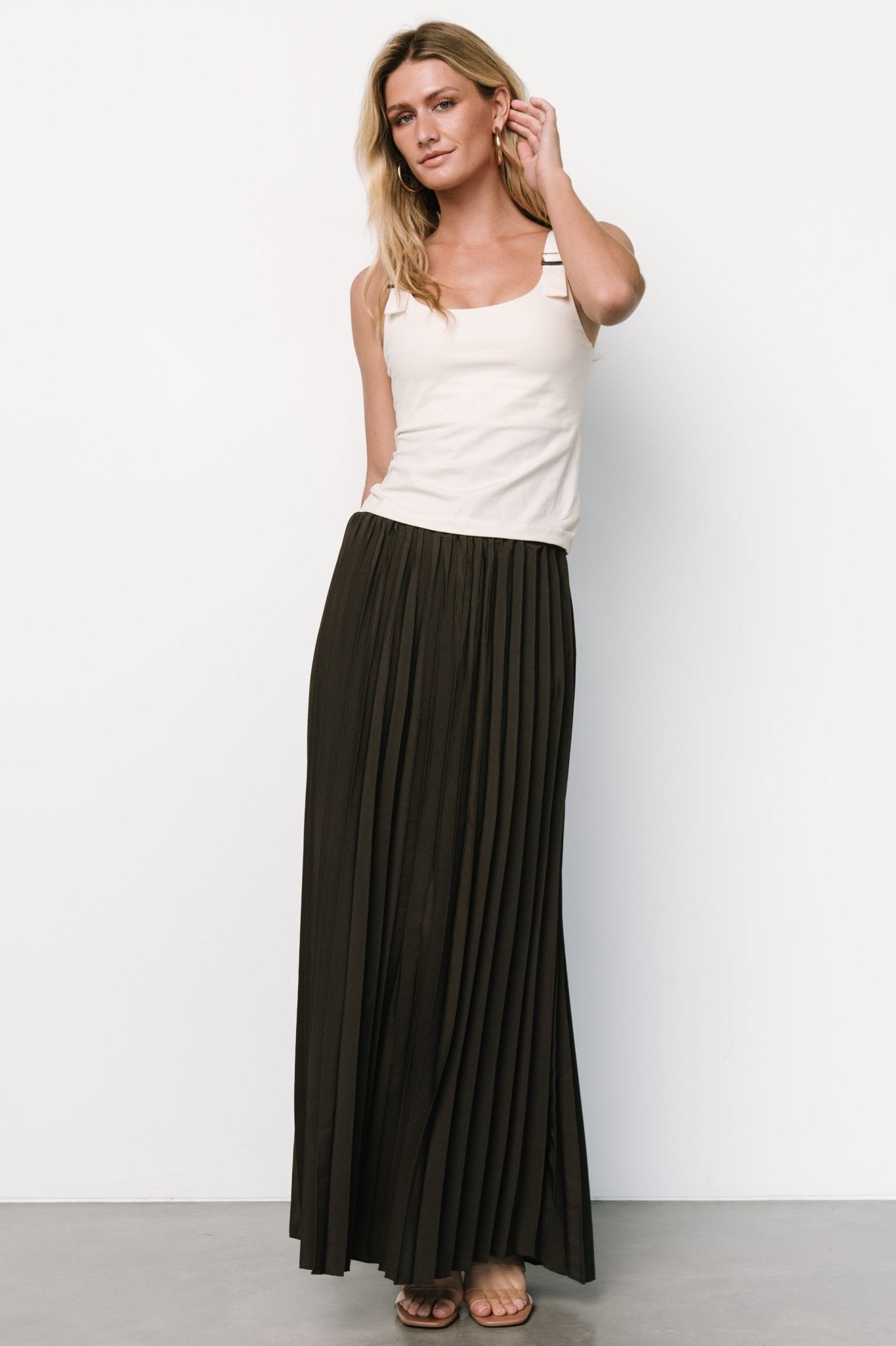 Vinny Pleated Maxi Skirt for Women - Charcoal Gray Polyester
