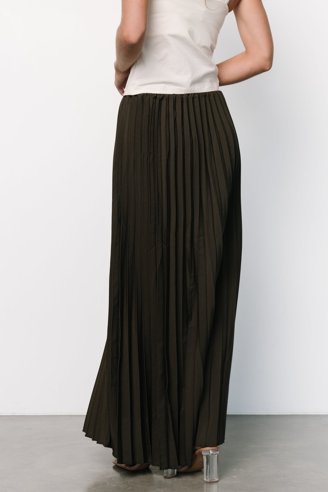 Vinny Pleated Maxi Skirt for Women - Charcoal Gray Polyester