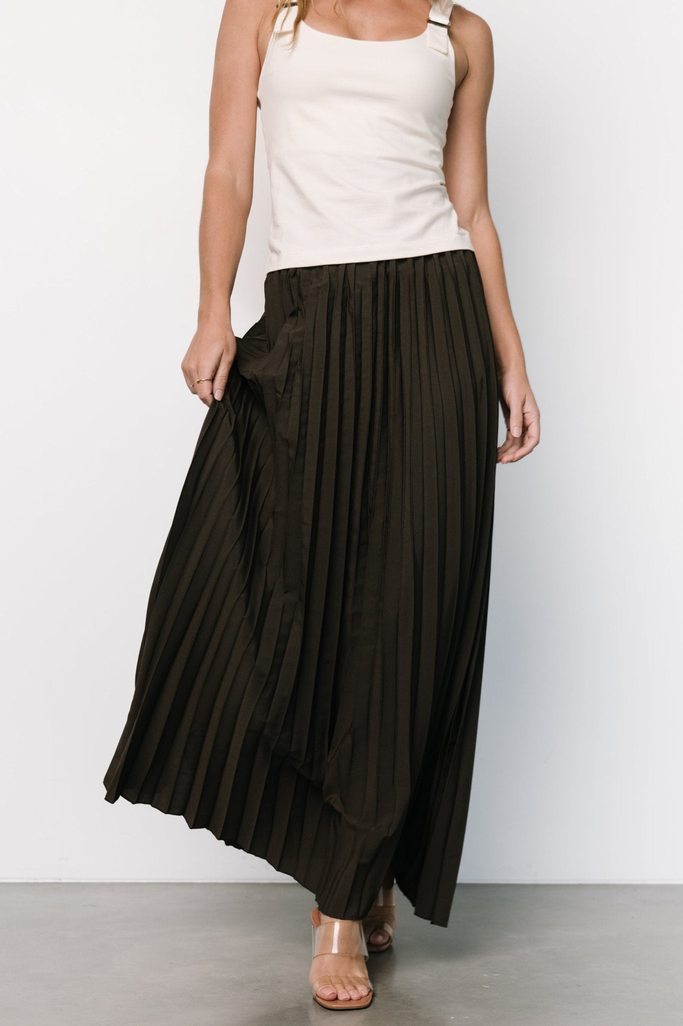 Vinny Pleated Maxi Skirt for Women - Charcoal Gray Polyester