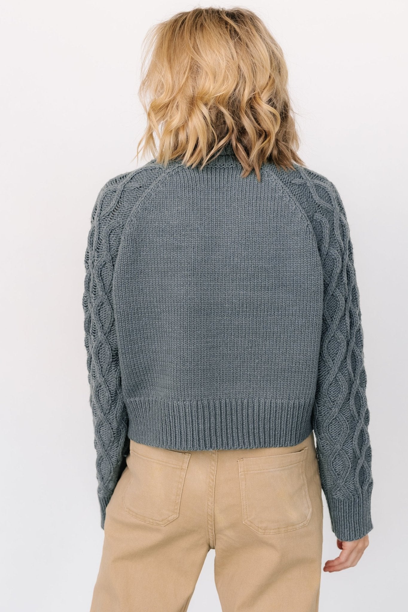Vonn Cable Knit Turtleneck Sweater in Winter Green