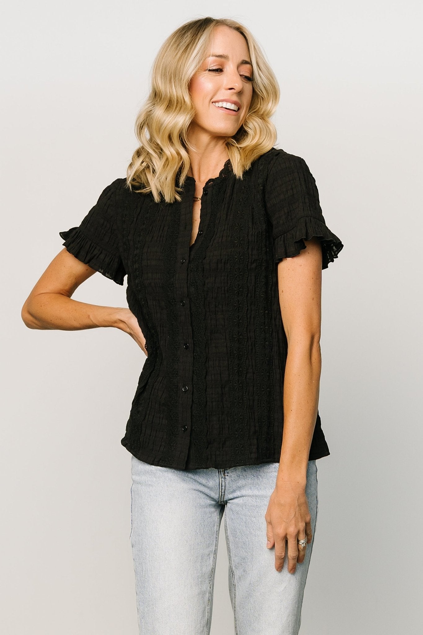 Black Lace Top with Ruffled Sleeves – Baltic Born Exclusive