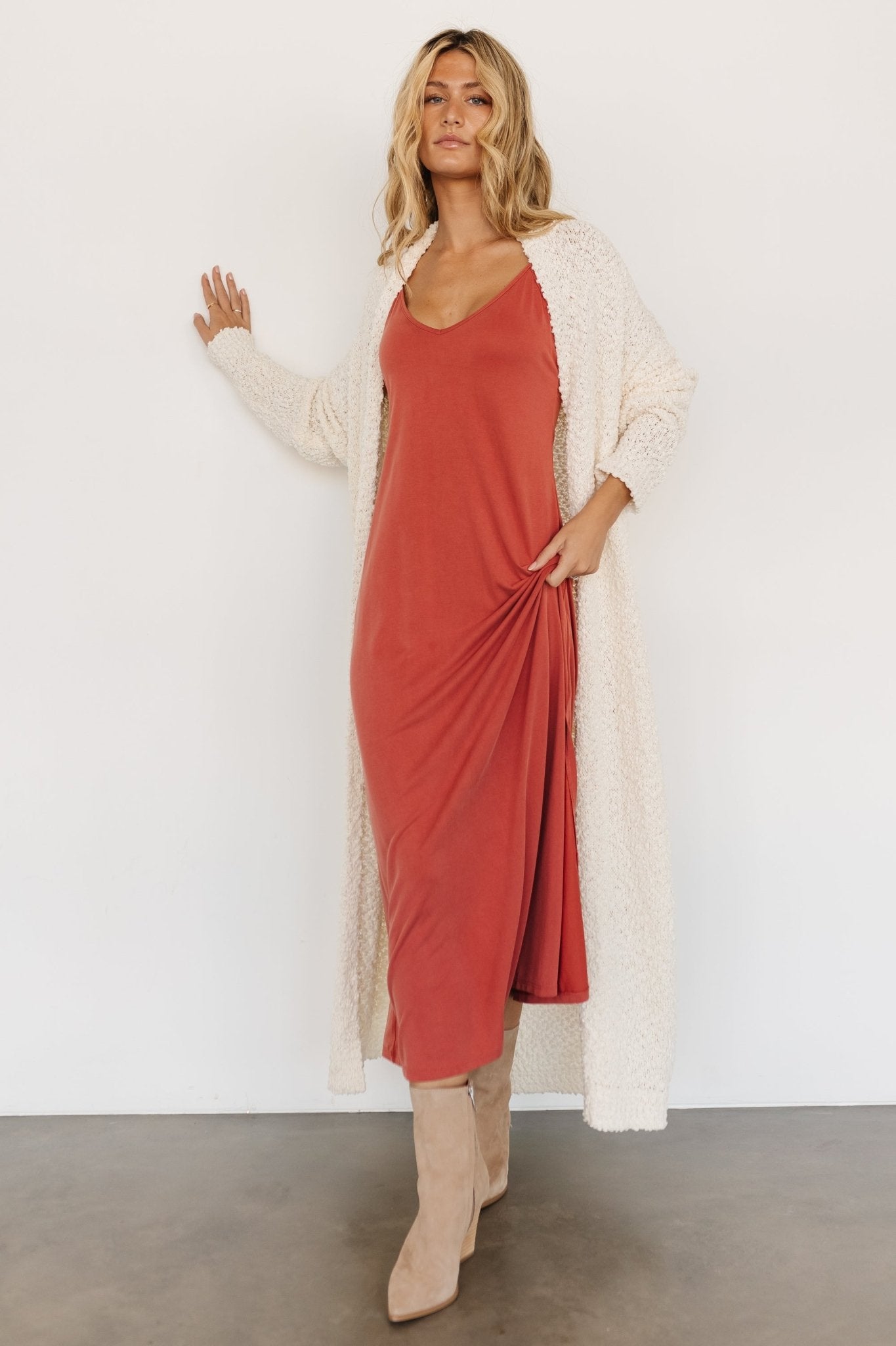 Zonda Cream Long Open Front Cardigan with Pockets