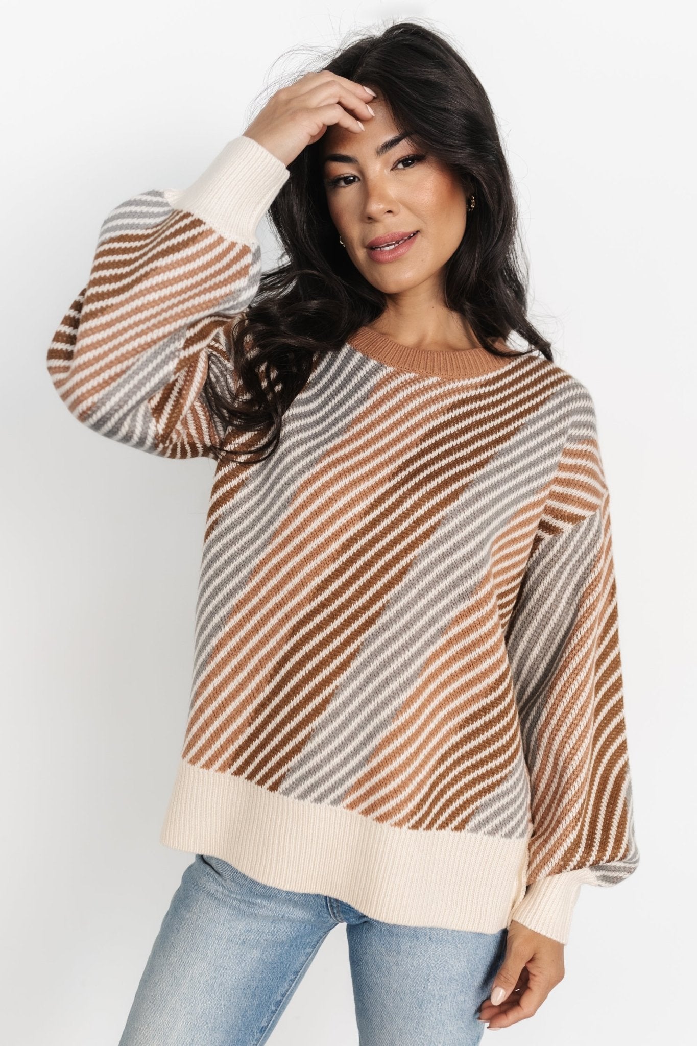 Baldwin Cozy Striped Knit Sweater with Bubble Sleeves