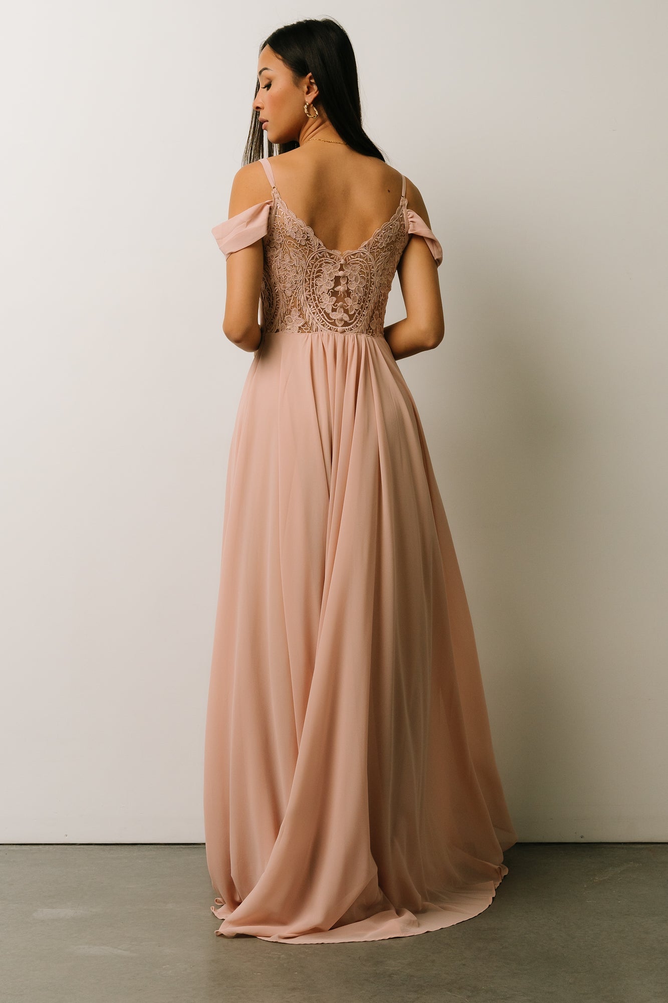 Elegant Nude Blush Lace Maxi Dress with Adjustable Straps