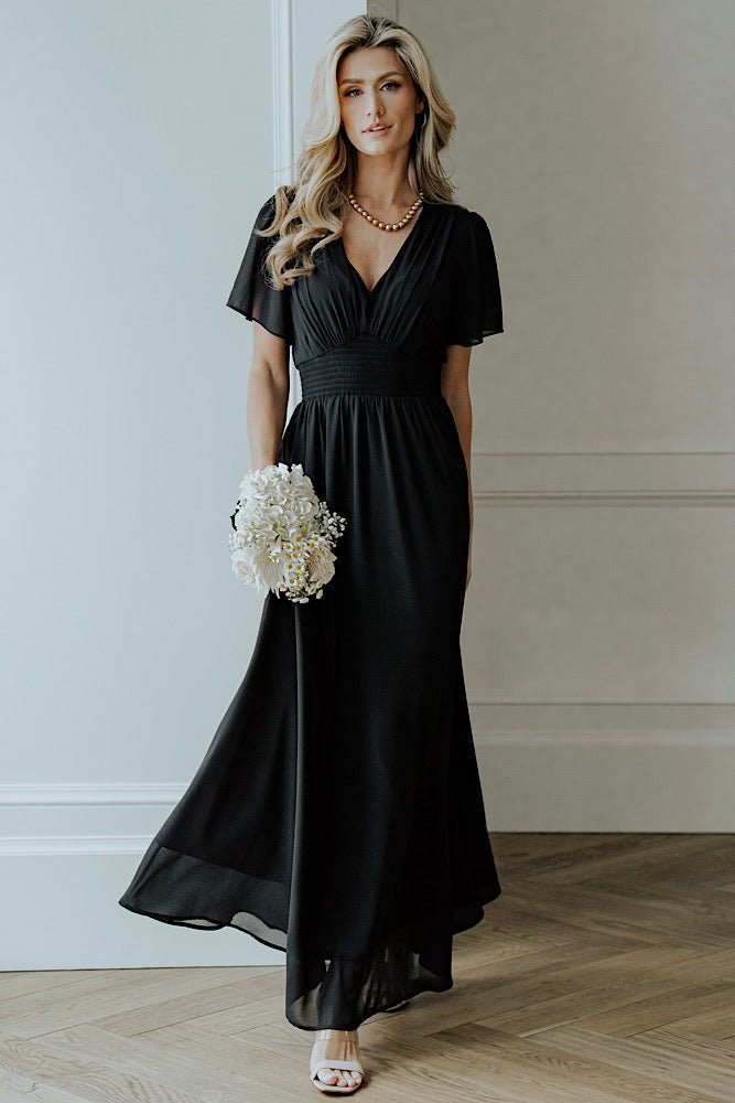 Baltic Born Black Chiffon Maxi Dress with Smocked Waist