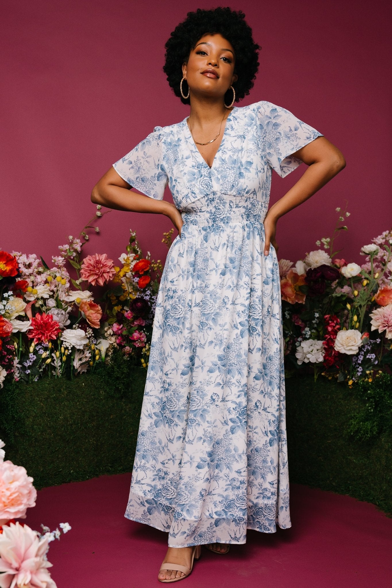 Baltic Born Floral Chiffon Maxi Dress with Smocked Waist