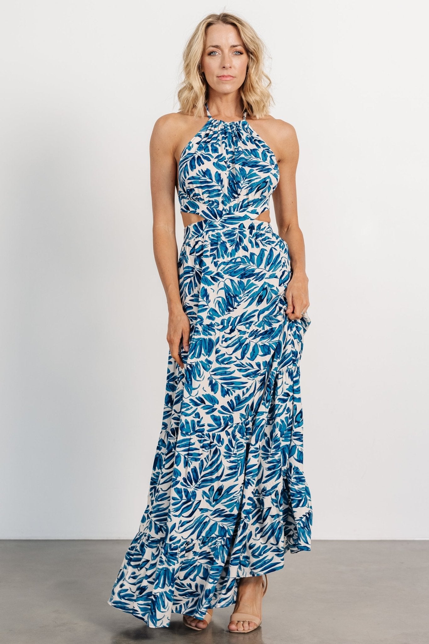 Baltic Born Cobalt Print Halter Maxi Dress with Open Back