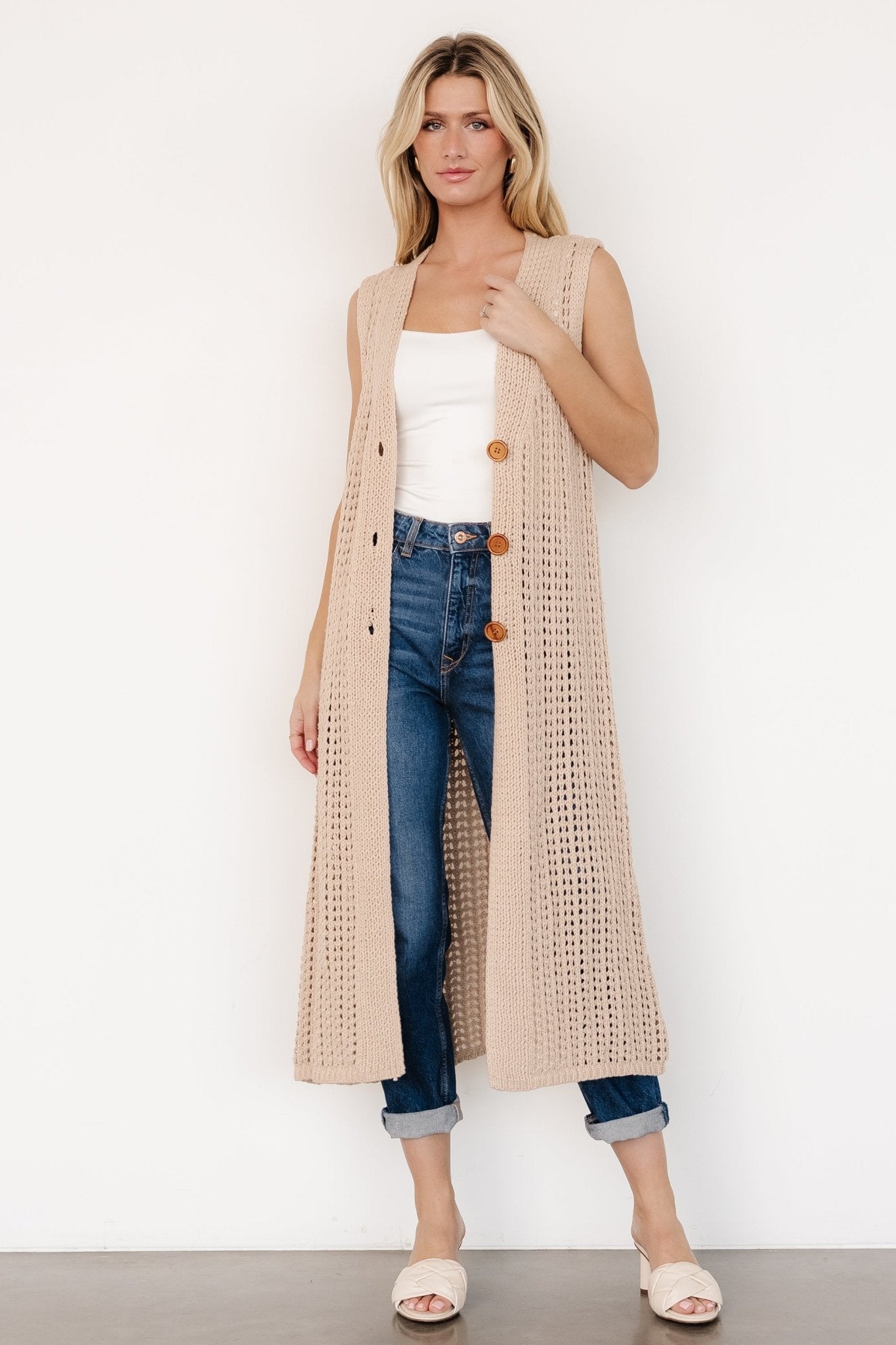 Bretta Natural Knit Duster Vest for Women | Loose Fit Sleeveless