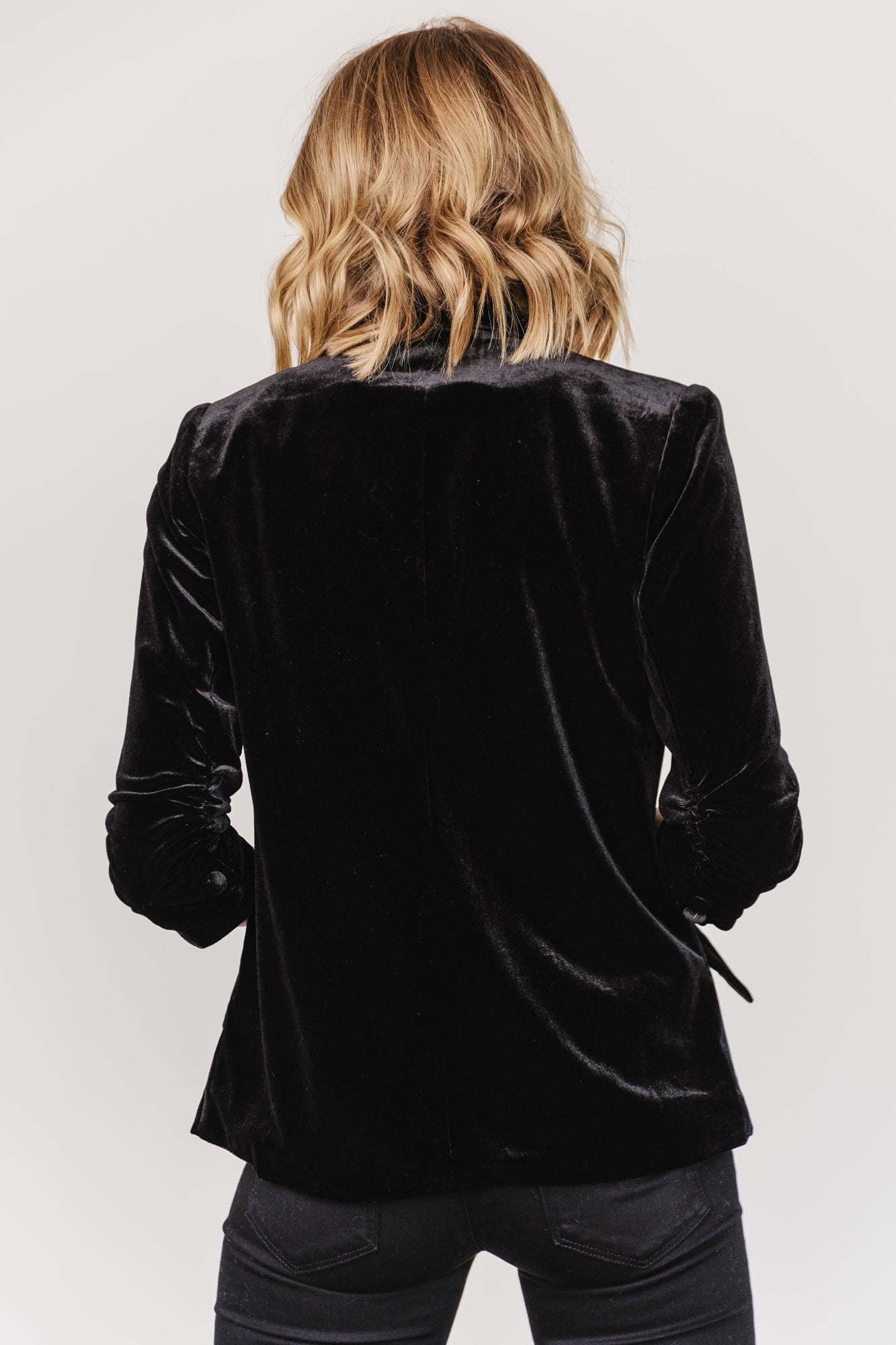 Black Velvet Blazer for Women - Brinton Luxe 3/4 Sleeve Open Front
