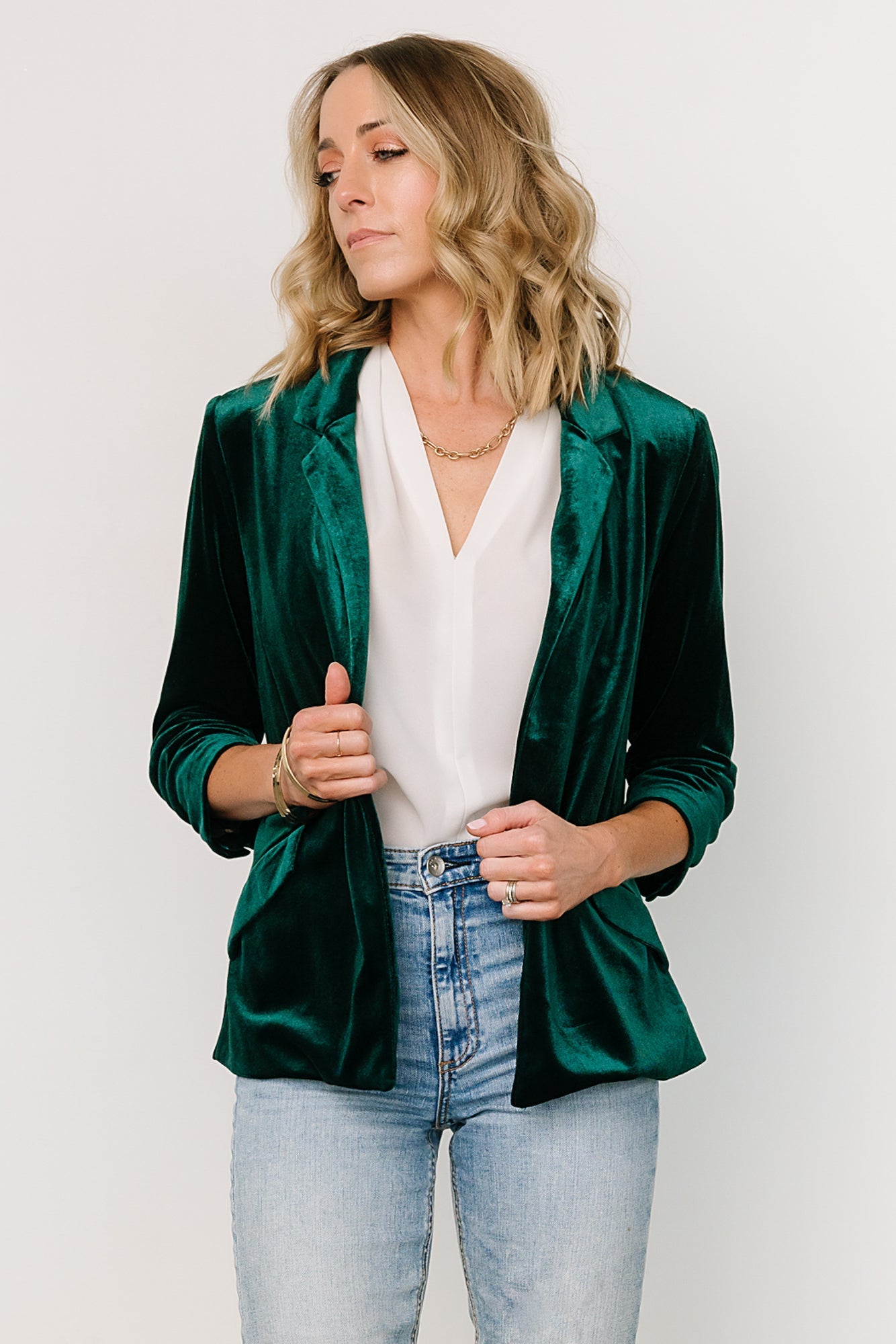 Dark Green Velvet Blazer for Women - Brinton Luxe Fall Fashion