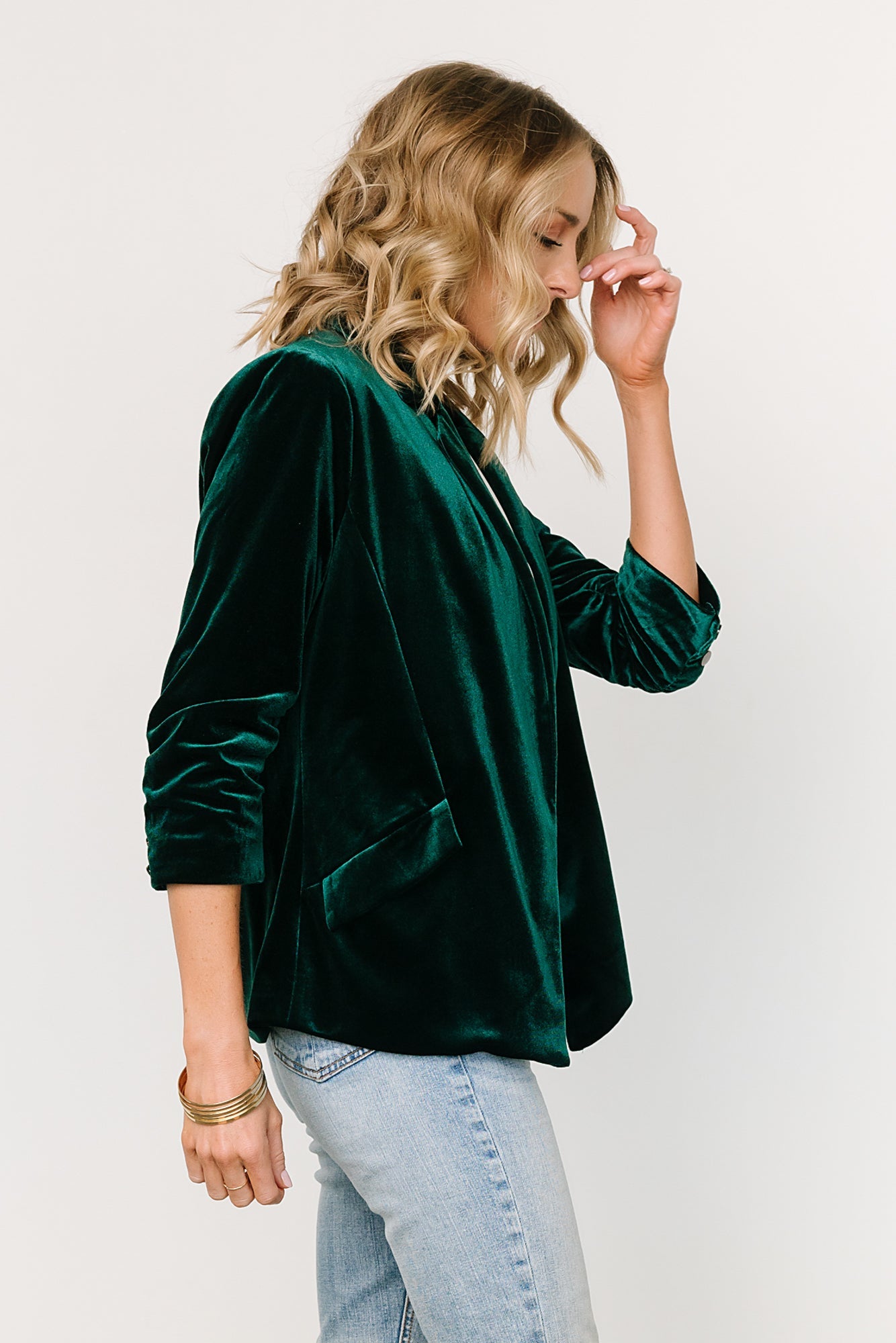 Dark Green Velvet Blazer for Women - Brinton Luxe Fall Fashion