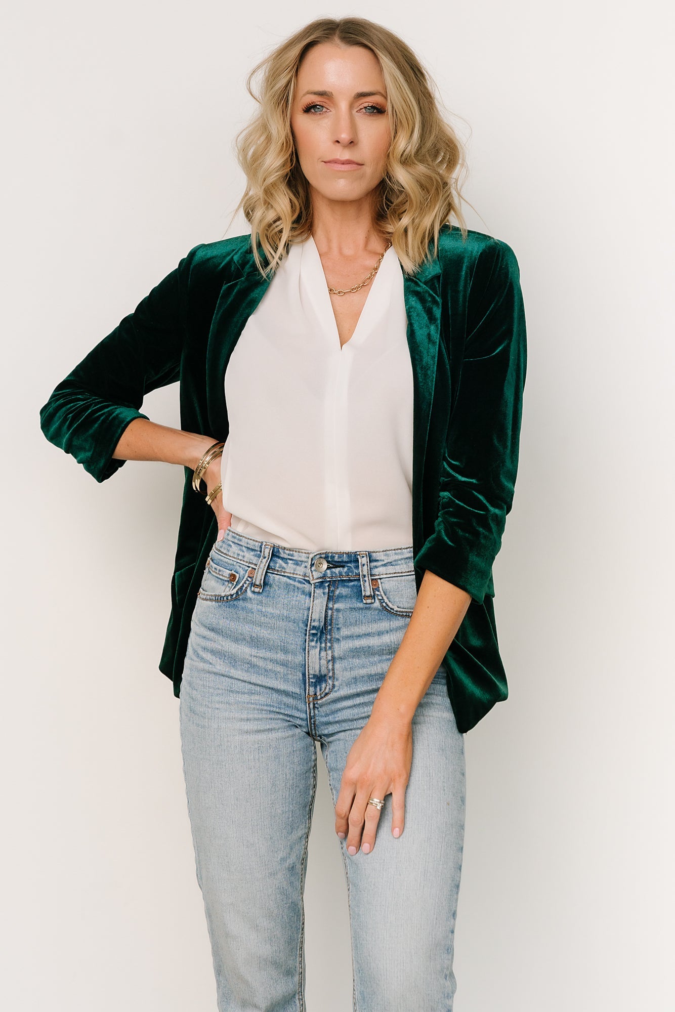 Dark Green Velvet Blazer for Women - Brinton Luxe Fall Fashion