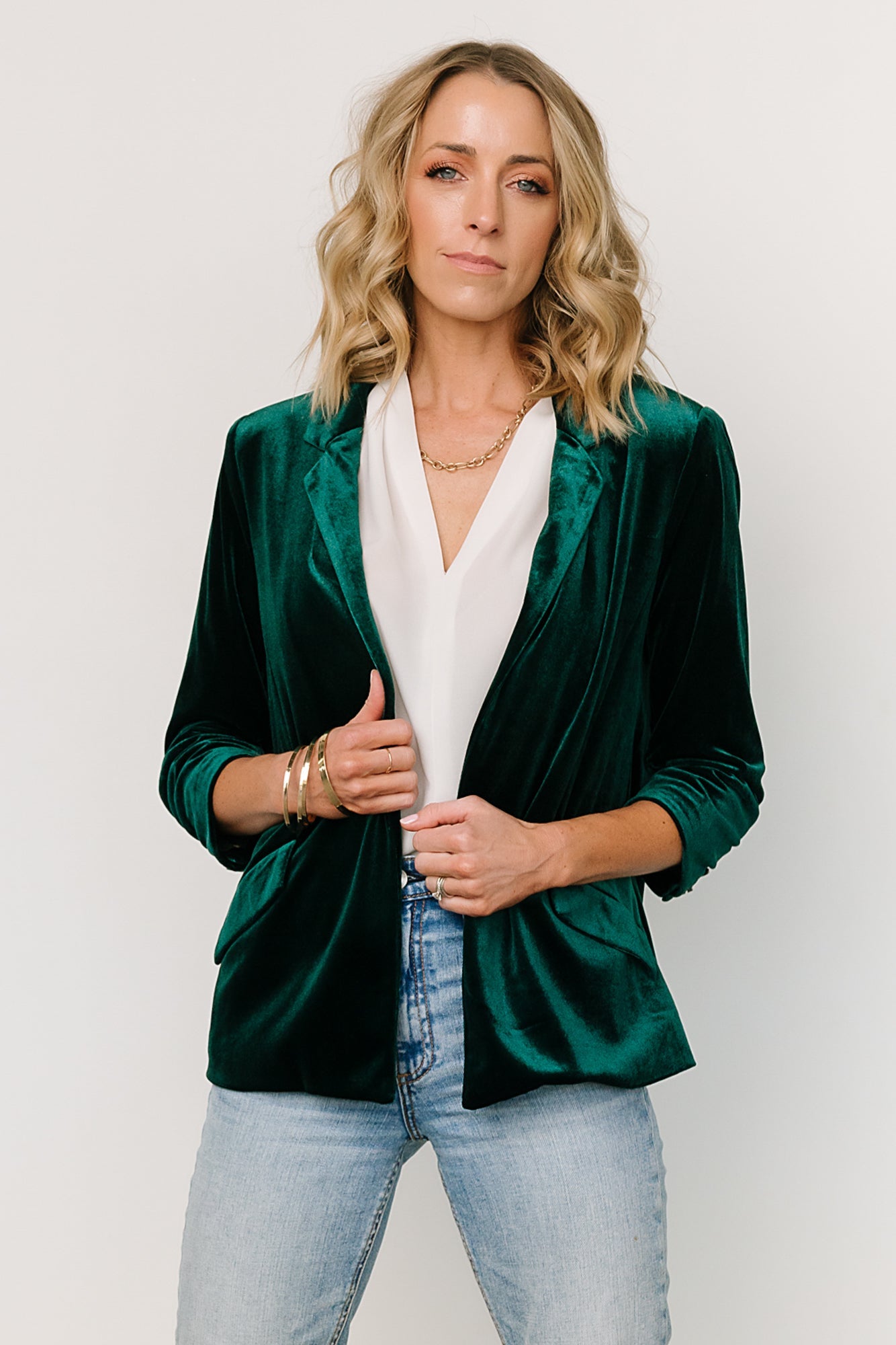 Dark Green Velvet Blazer for Women - Brinton Luxe Fall Fashion