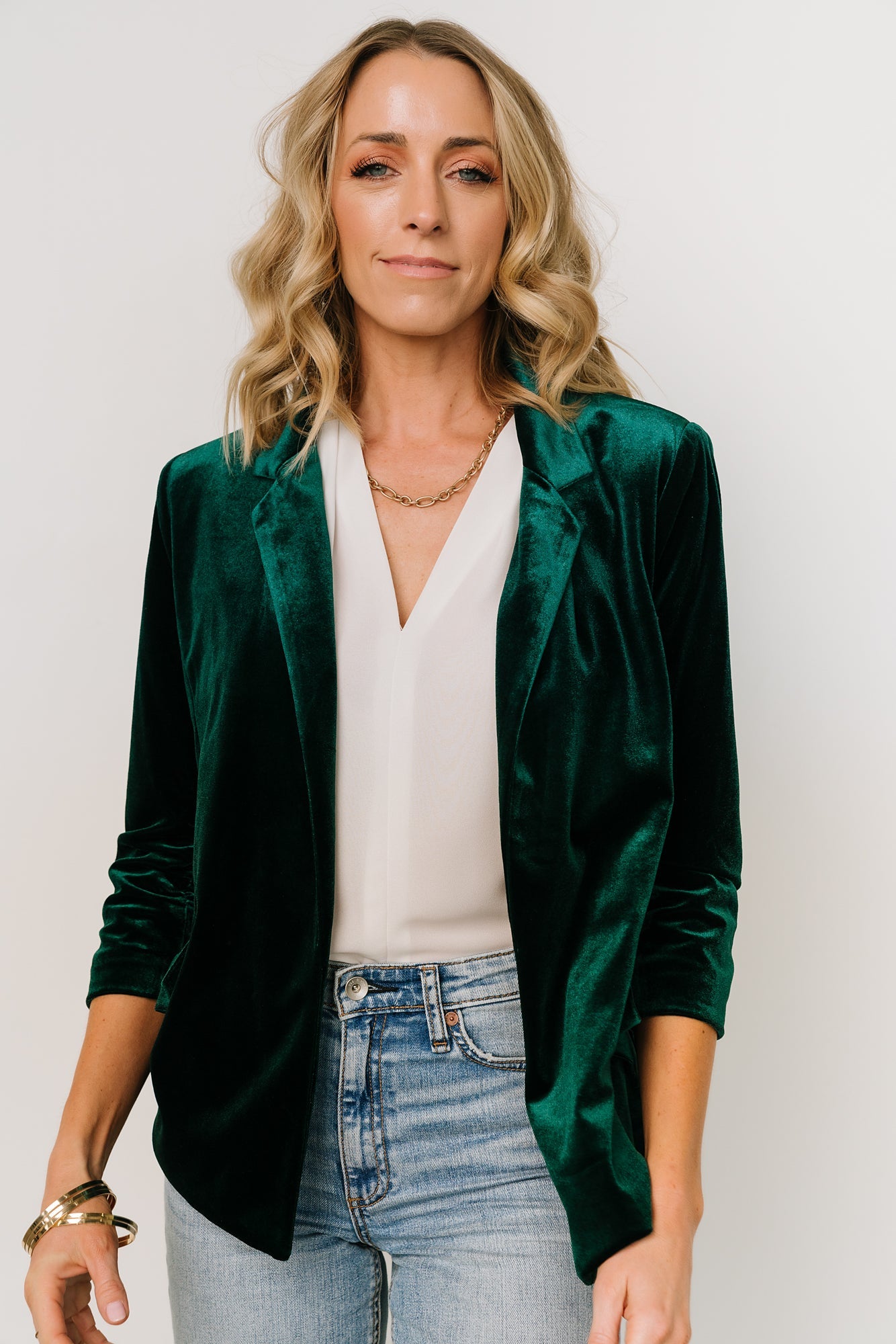Dark Green Velvet Blazer for Women - Brinton Luxe Fall Fashion