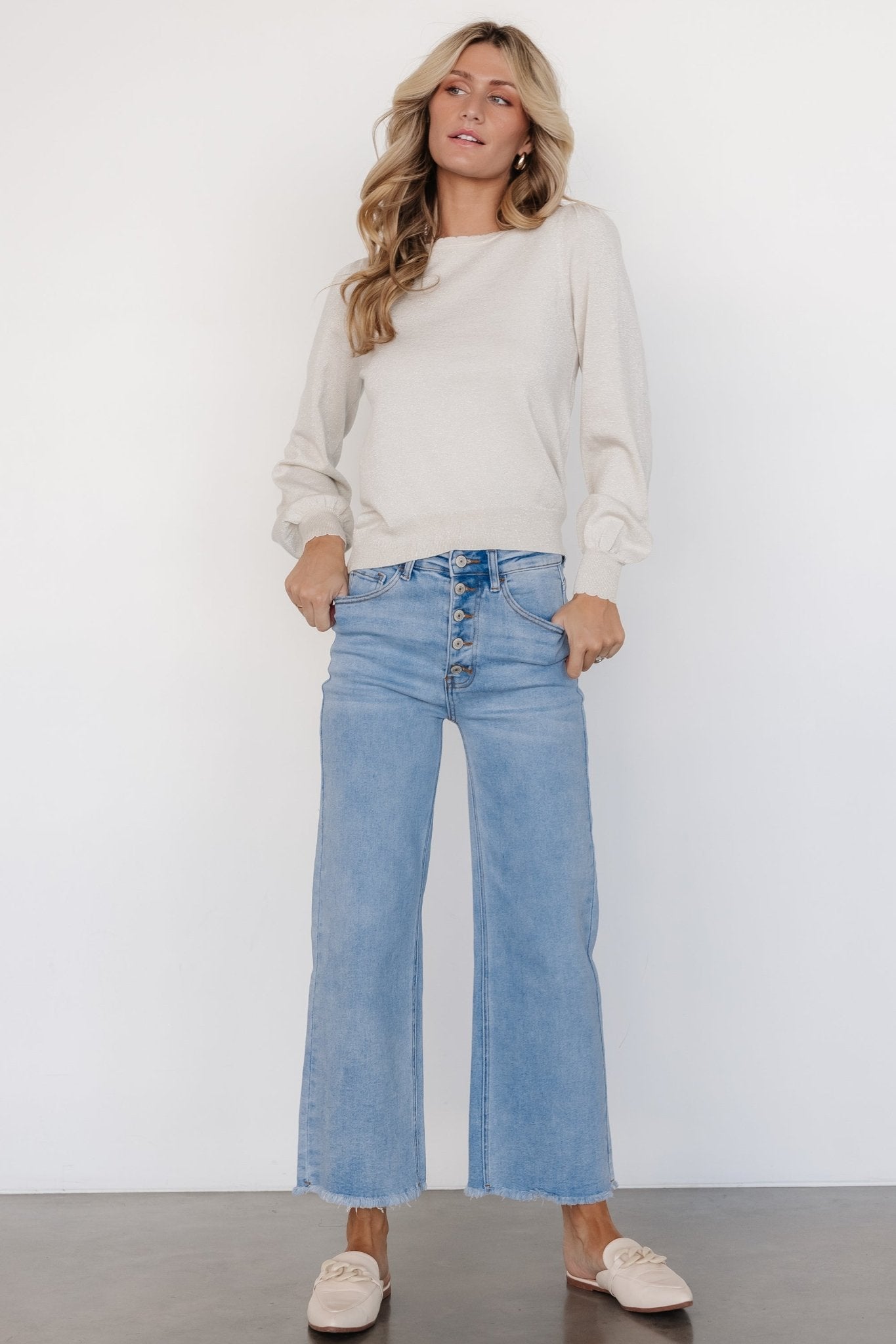 Baltic Born Brody High Rise Wide Leg Jeans - Light Wash Stretch Denim