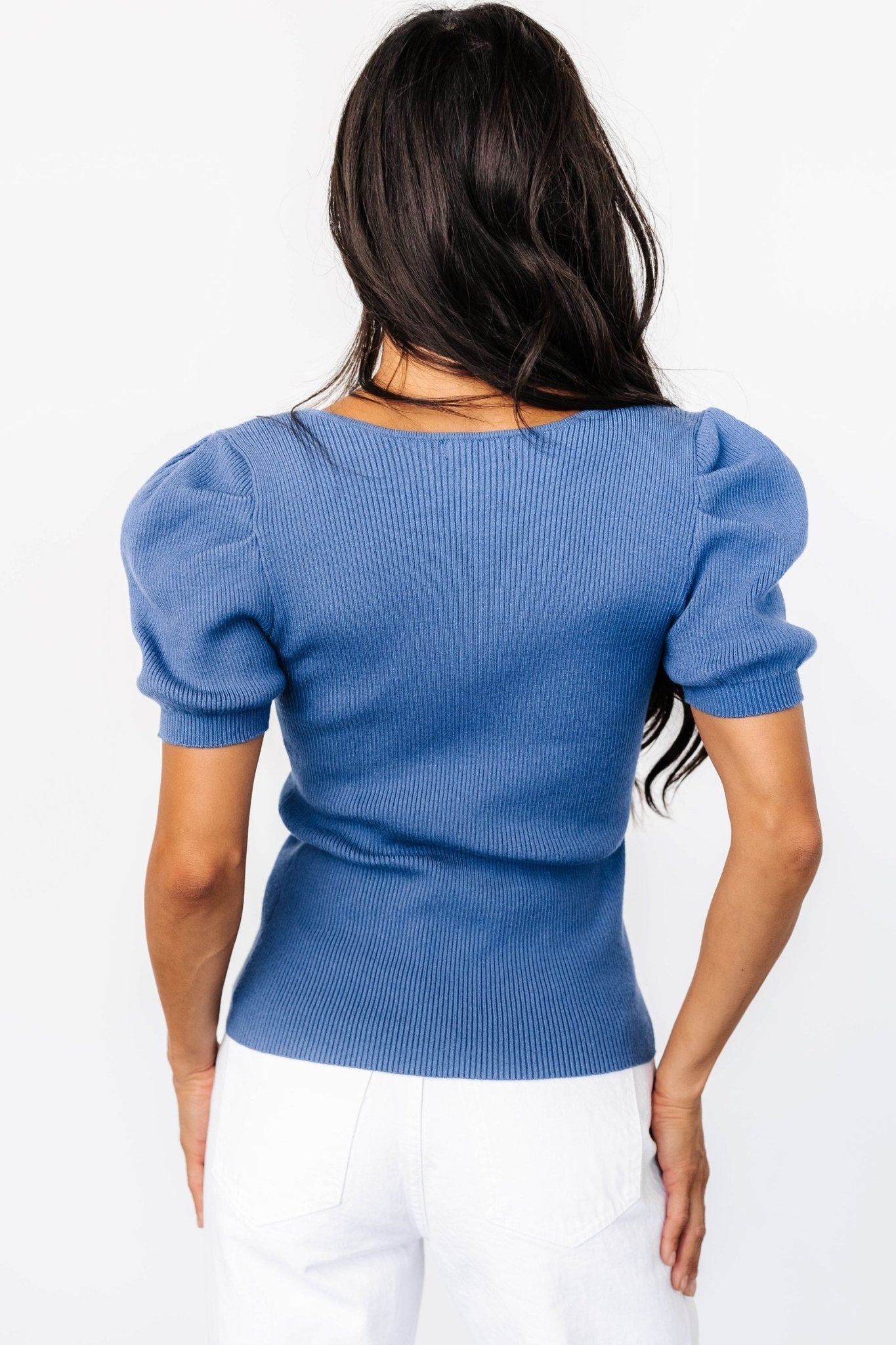 Blue Puff Sleeve Sweater Top - Baltic Born Viscose Blend
