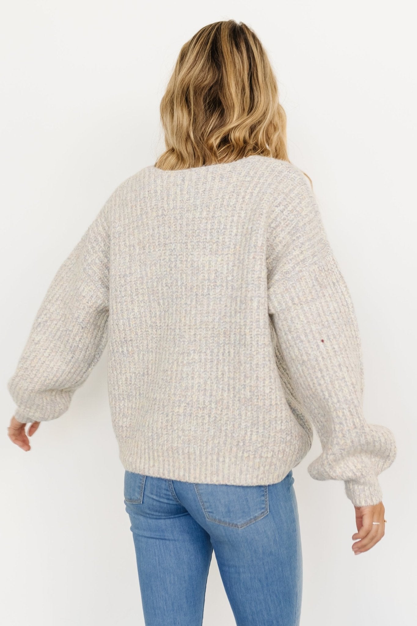 Brynna Bubble Sleeve Knit Sweater | V-Neck & Multi-Color