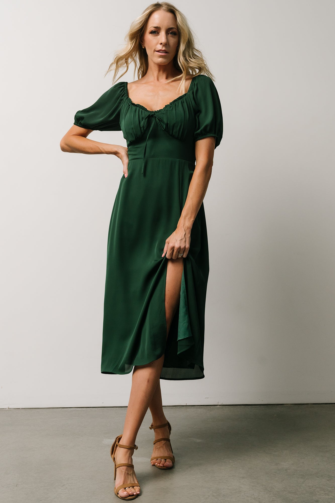 Baltic Born Green Midi Dress with Sweetheart Neckline & Slit