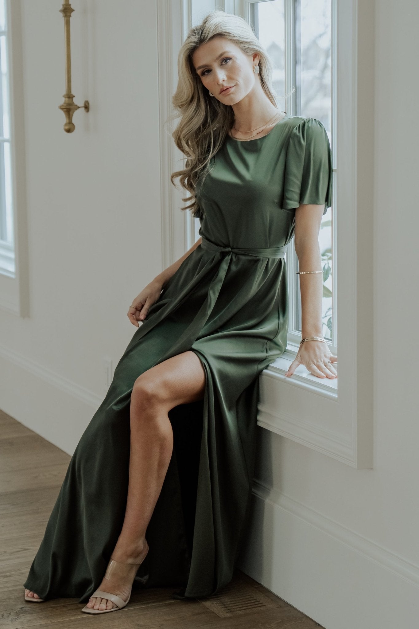 Baltic Born Agnes Satin Maxi Dress with Keyhole Back & Belt