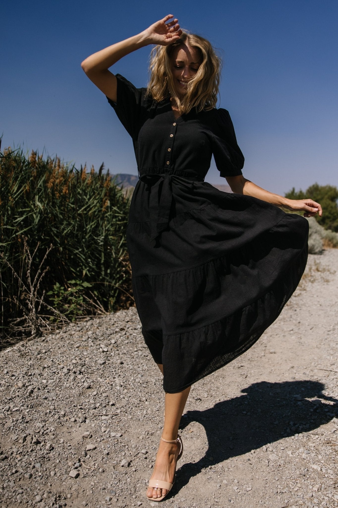 Baltic Born Black Cotton Camille Maxi Dress with Pockets