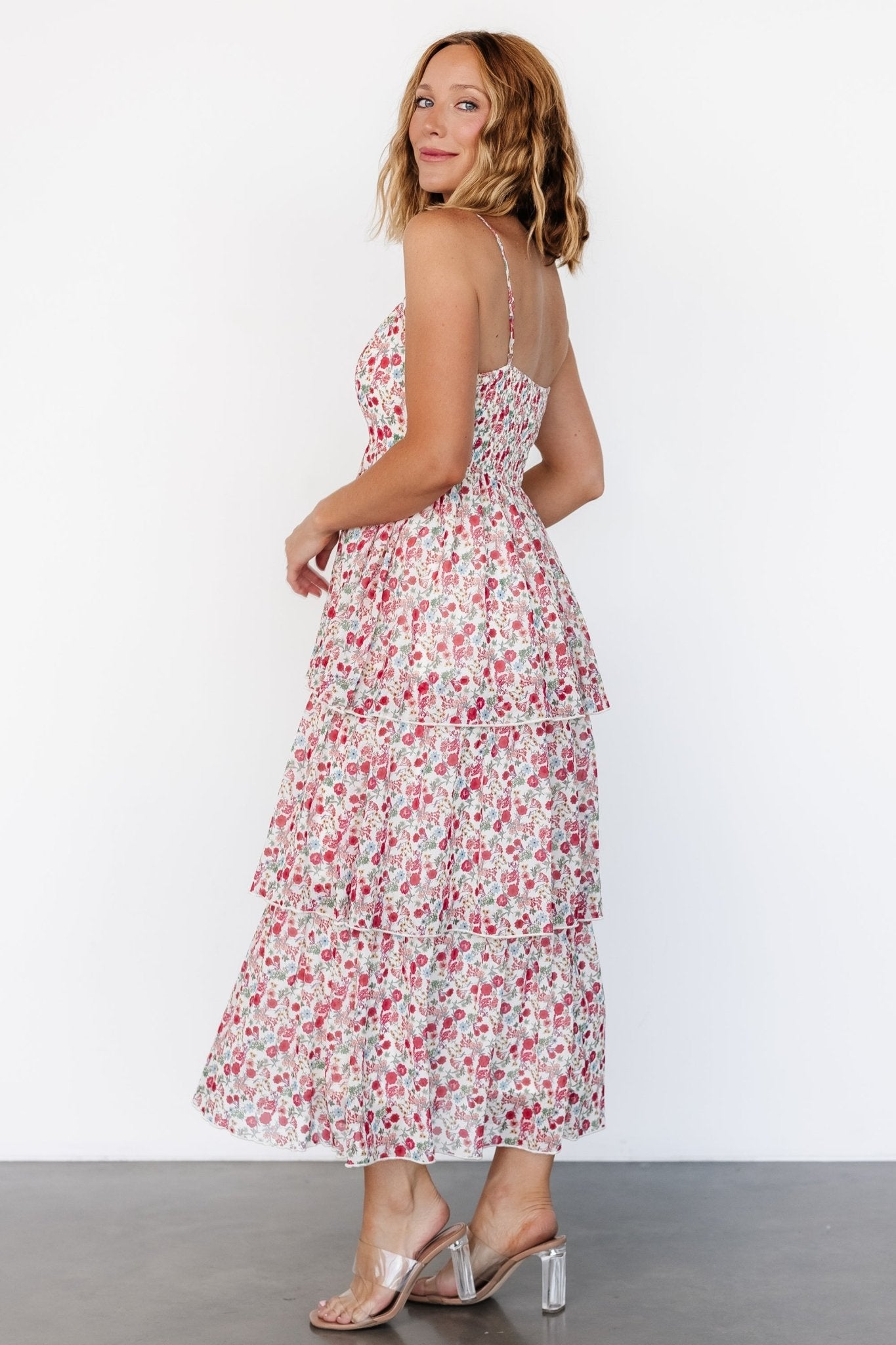 Baltic Born Floral Tiered Dress with Sweetheart Neckline | Cream Multi