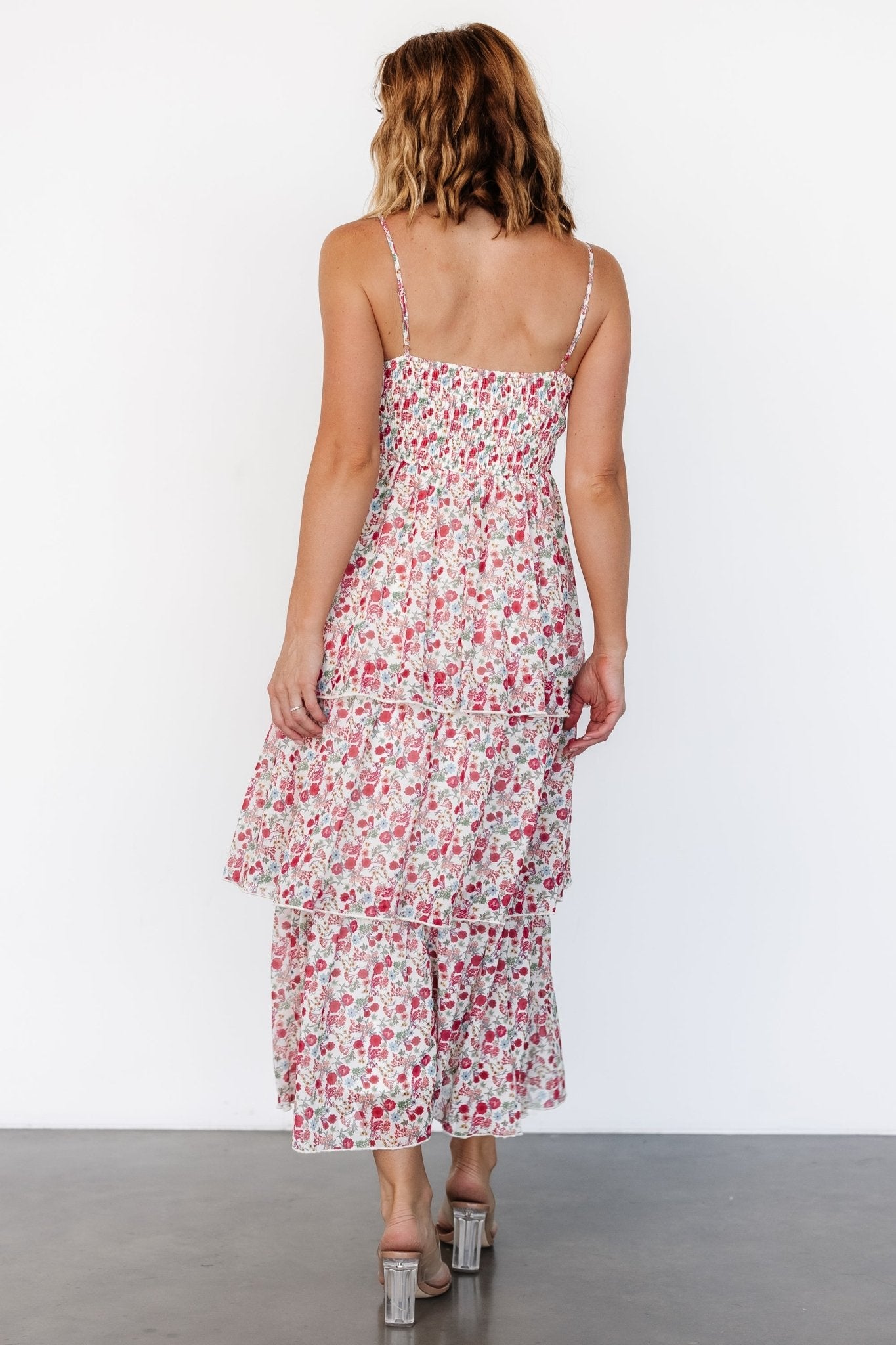 Baltic Born Floral Tiered Dress with Sweetheart Neckline | Cream Multi