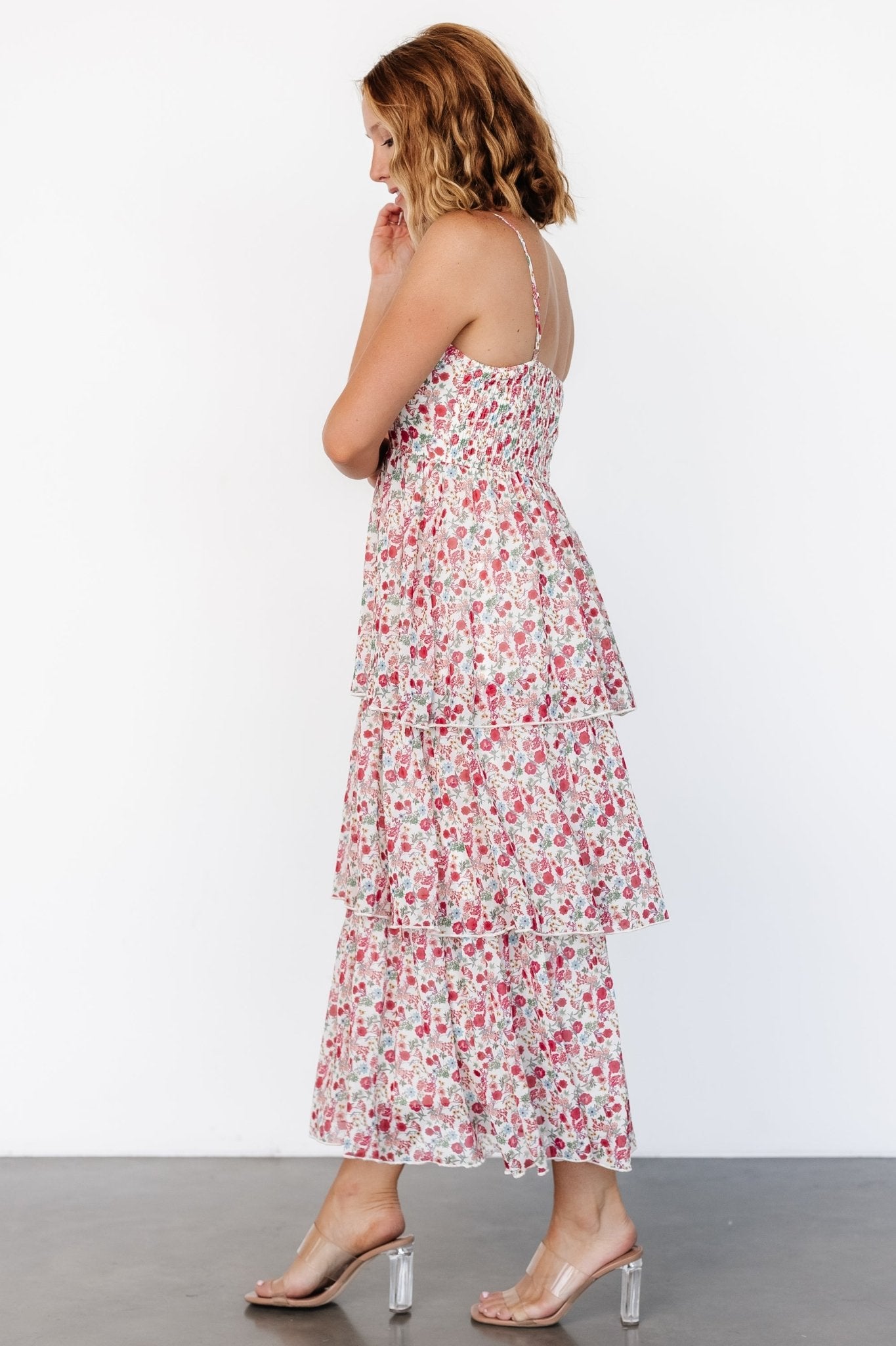 Baltic Born Floral Tiered Dress with Sweetheart Neckline | Cream Multi