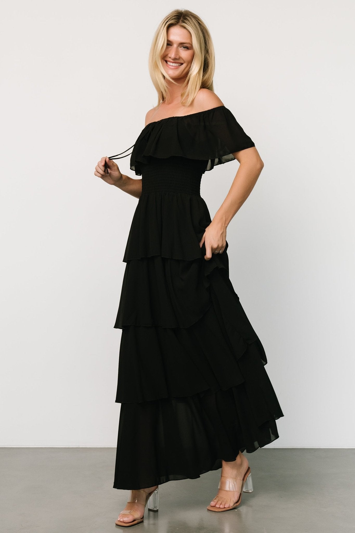 Black Off Shoulder Maxi Dress for Weddings | Baltic Born Carina
