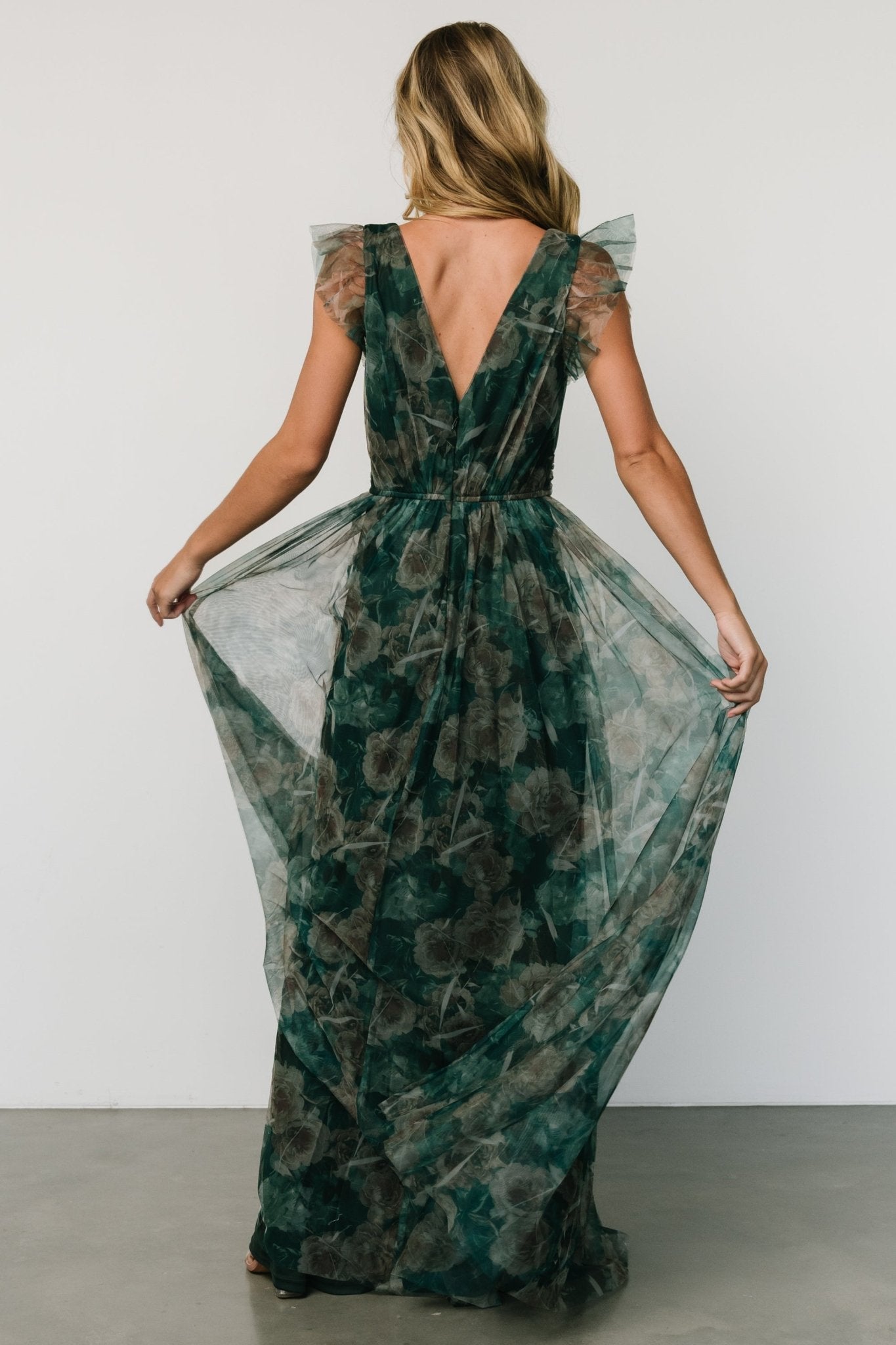 Emerald Green Floral Maxi Dress with V-Neck & Leg Slit – Baltic Born