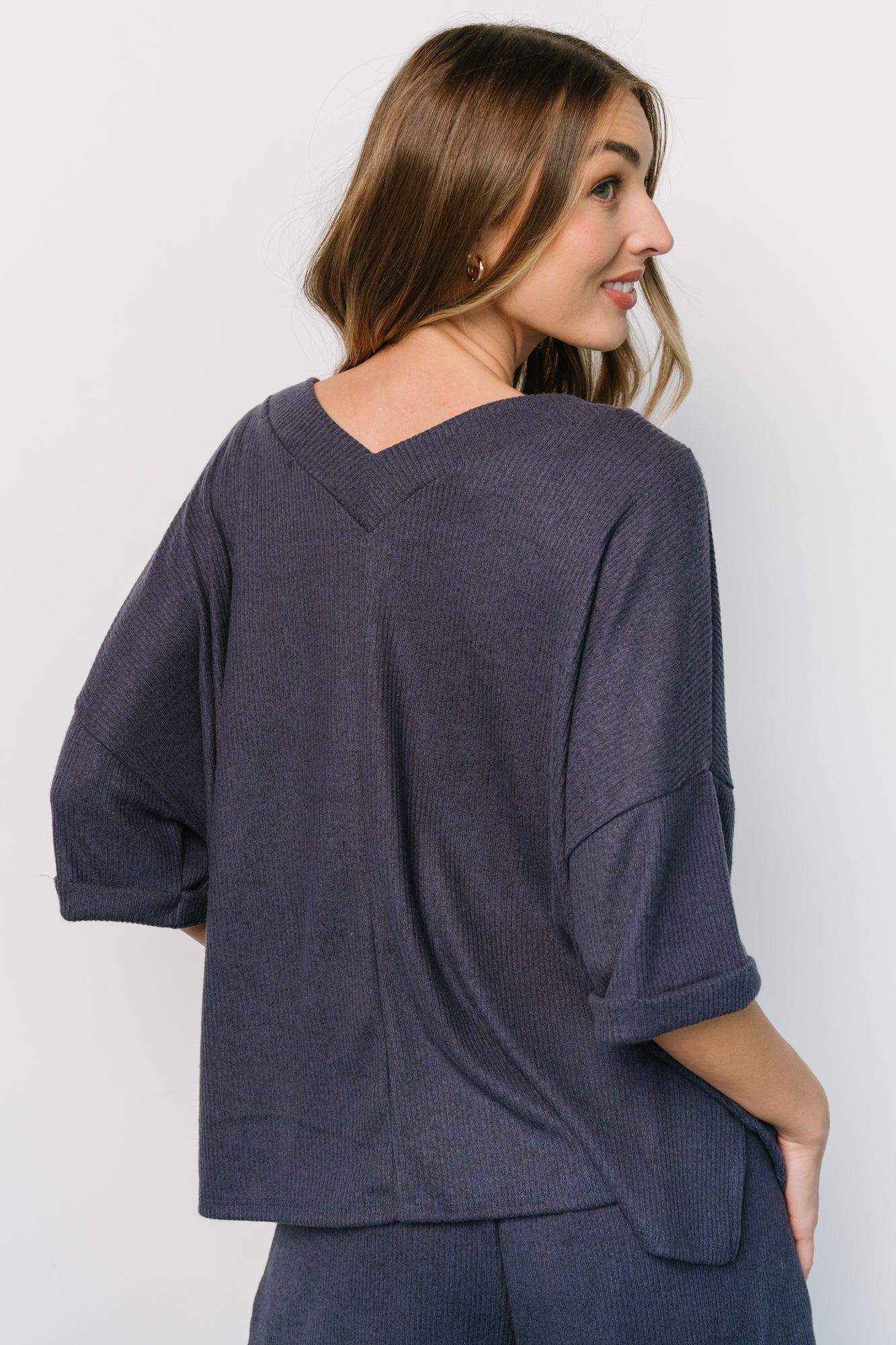 Navy Blue Oversized Lounge Top with V-Neck | Baltic Born