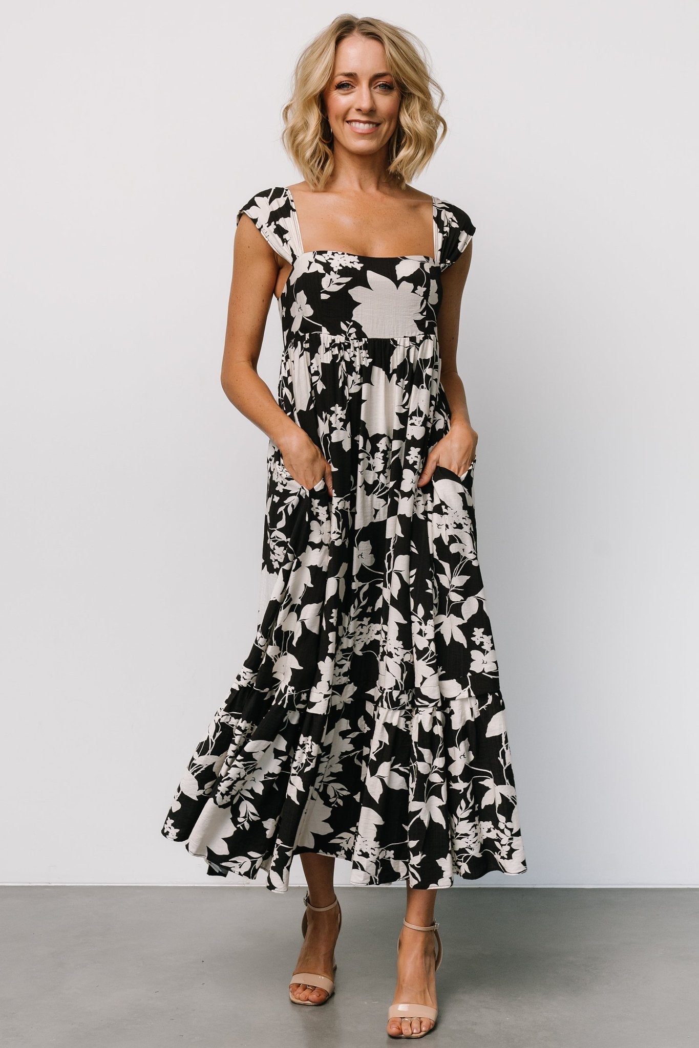 Baltic Born Black Ivory Floral Maxi Dress with Pockets