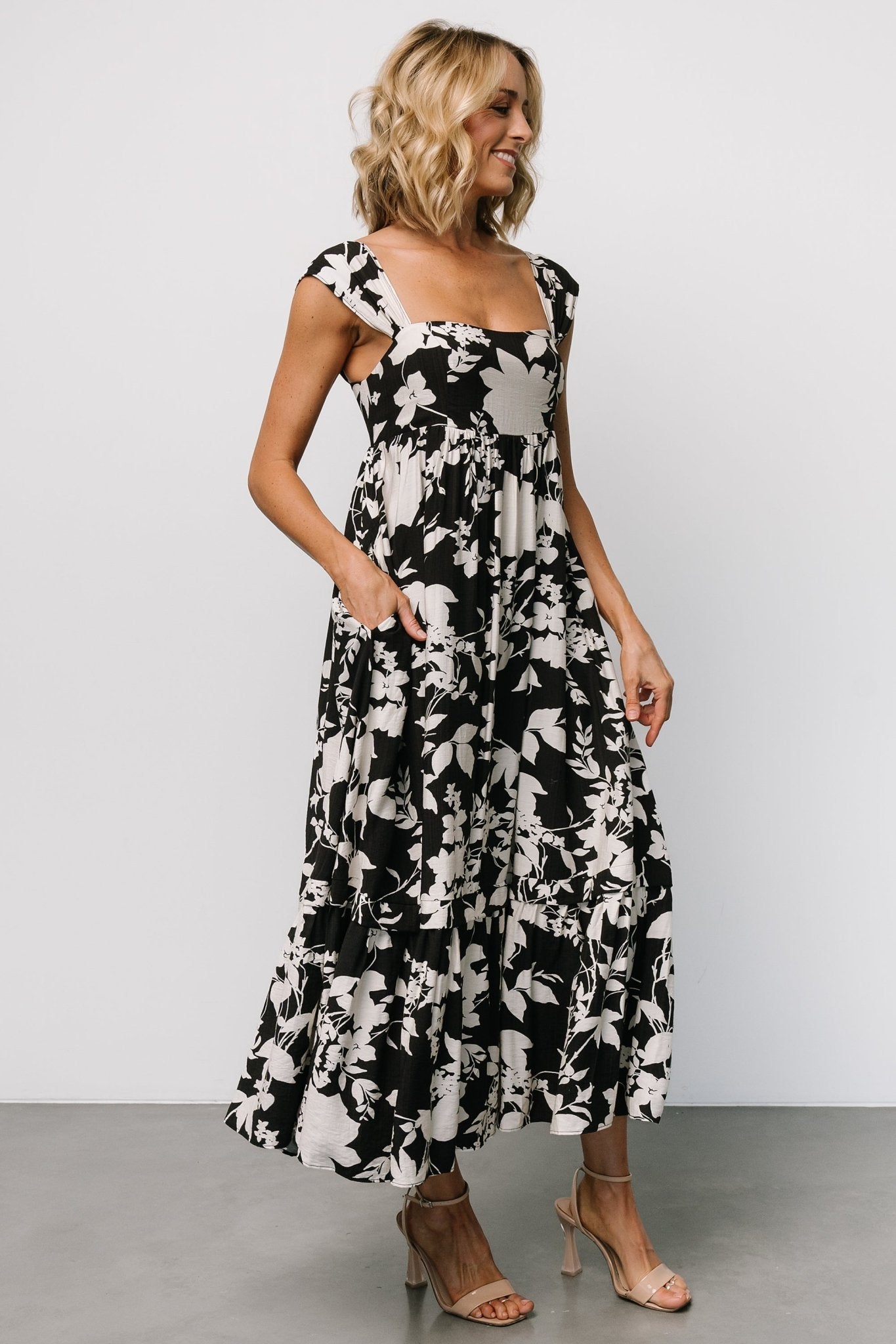 Baltic Born Black Ivory Floral Maxi Dress with Pockets