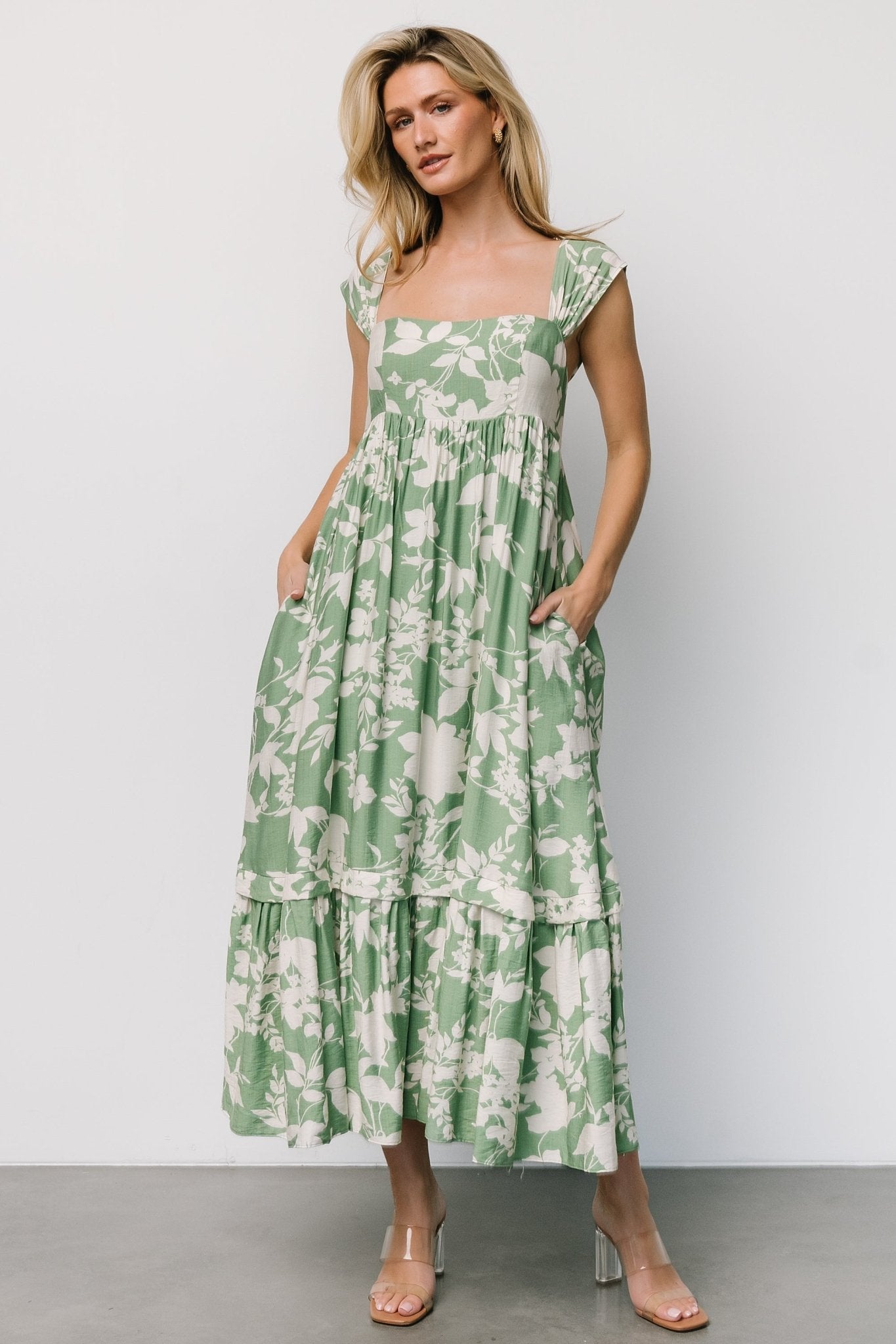 Baltic Born Green Floral Maxi Dress with Pockets & Empire Waist