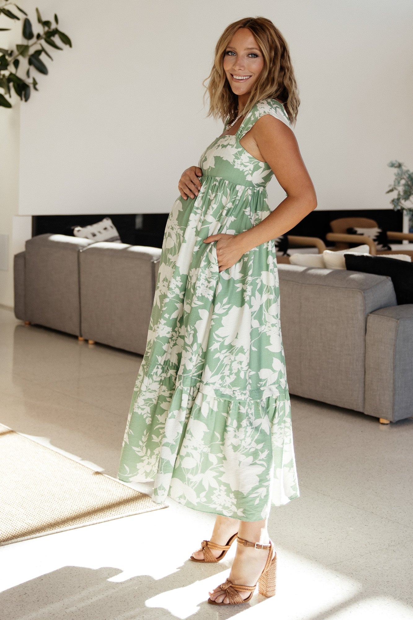 Baltic Born Green Floral Maxi Dress with Pockets & Empire Waist