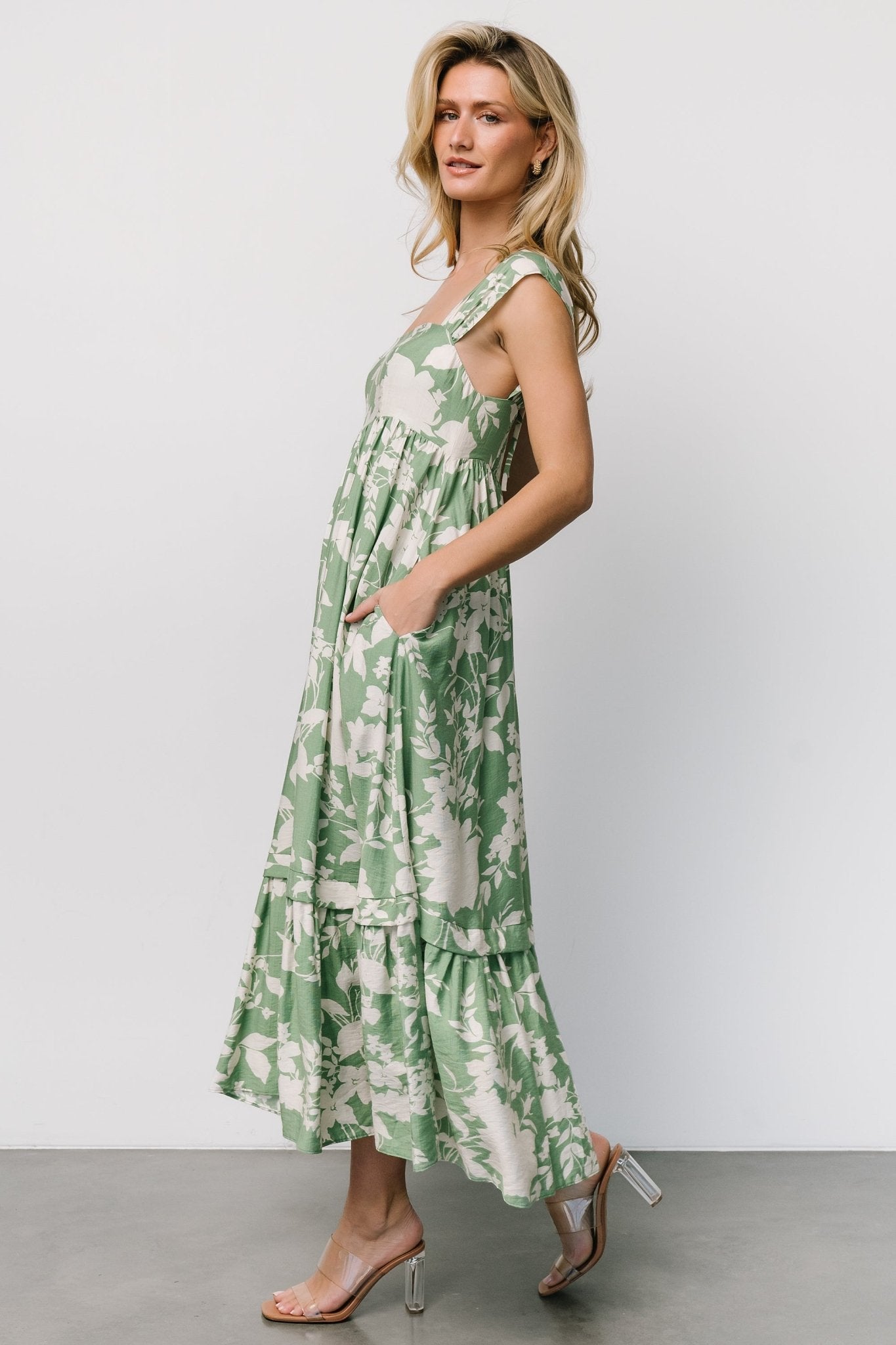 Baltic Born Green Floral Maxi Dress with Pockets & Empire Waist