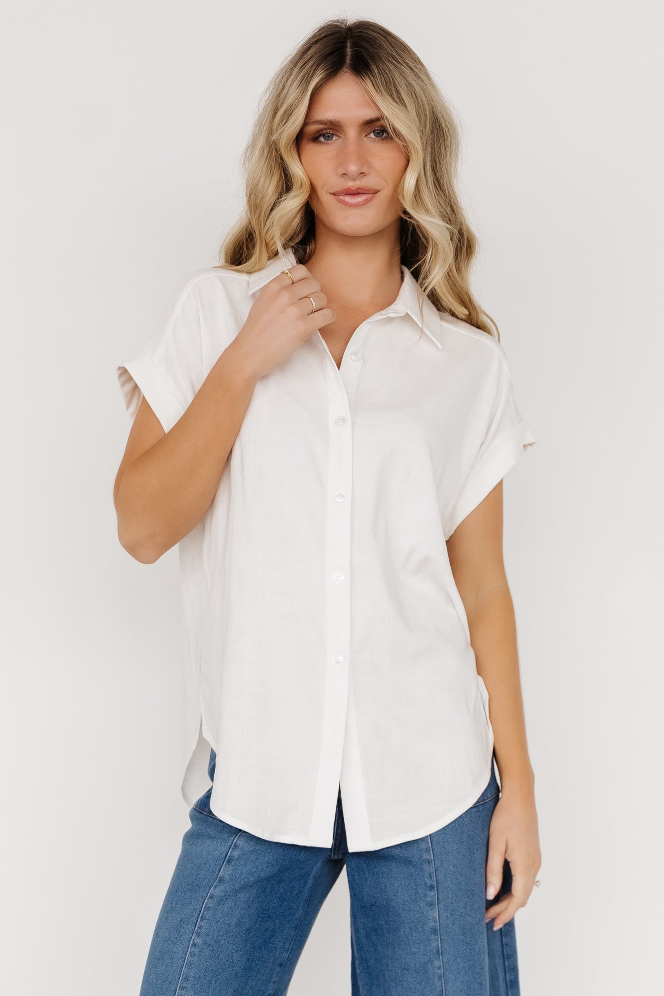 Clarke Linen Blend Button Up Top for Women - Off White Nursing Friendly Shirt