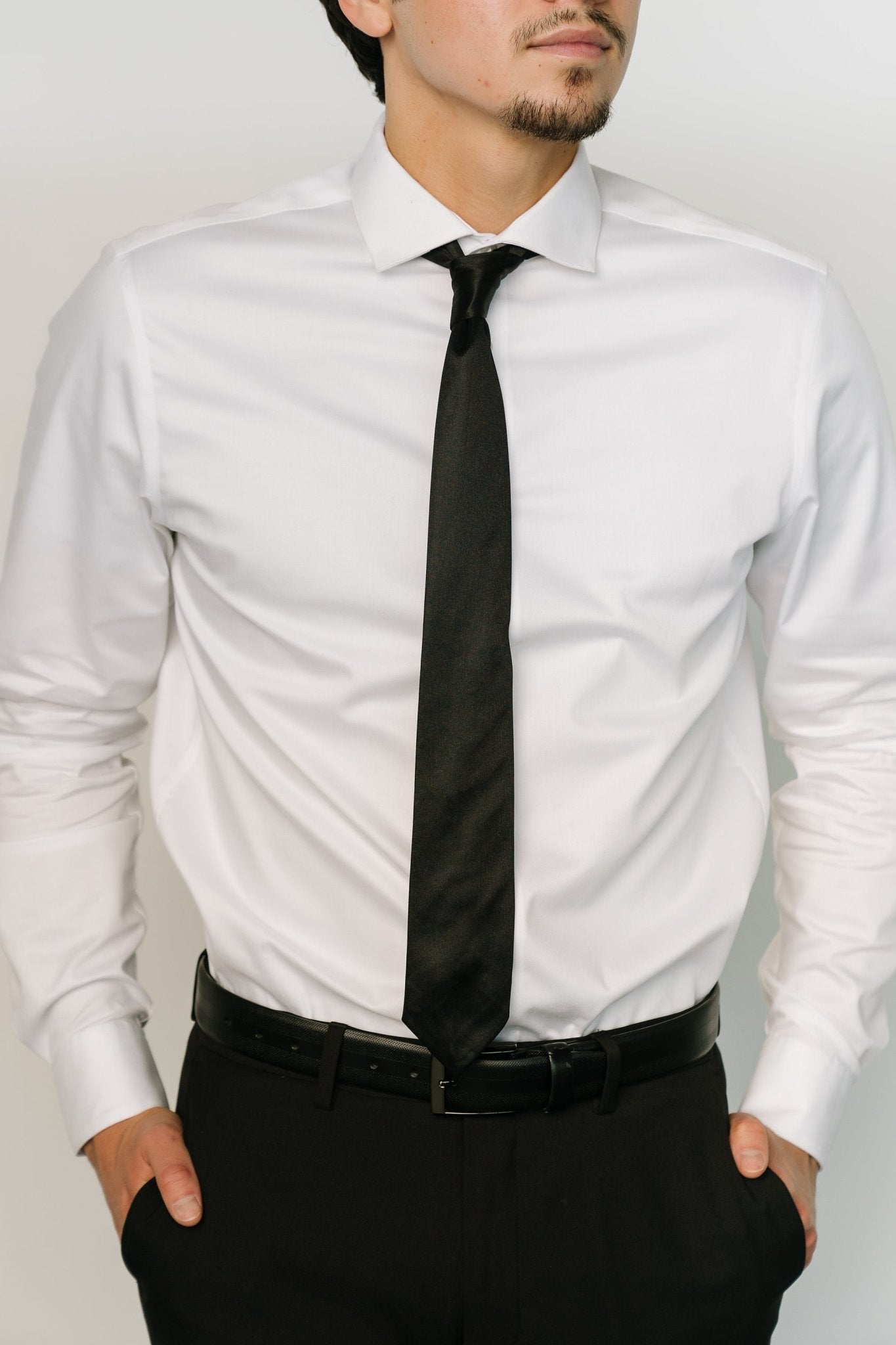 Black Satin Skinny Tie for Men - Classic 2.5" Wide Formal Necktie