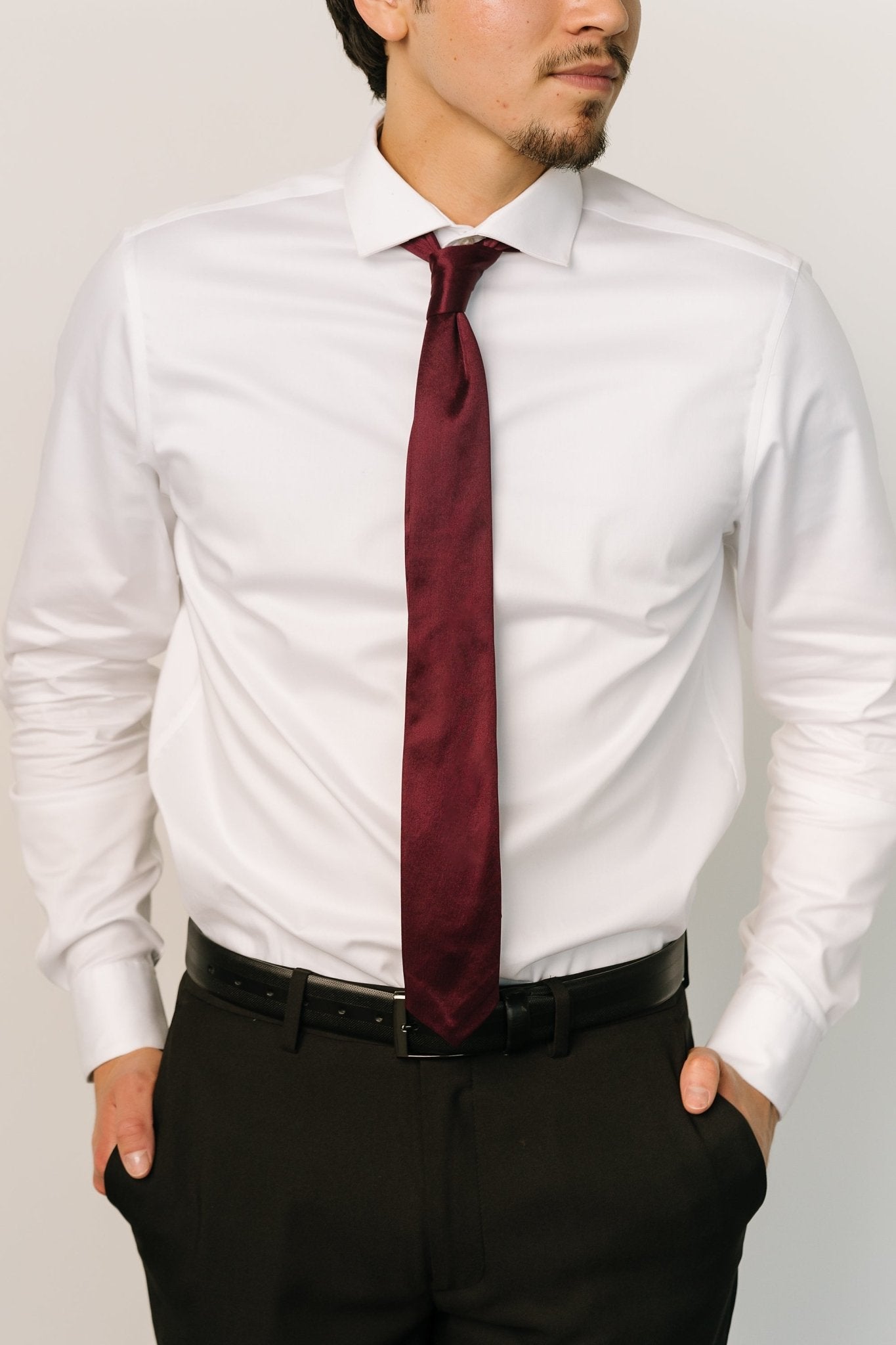 Mulberry Satin Skinny Tie for Women - Classic 2.5" Wide Dress Accessory