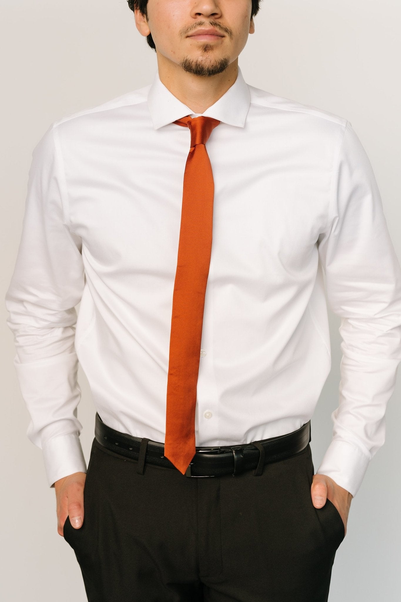 Spice Orange Satin Skinny Tie | Classic 2.5" Wide | 100% Polyester