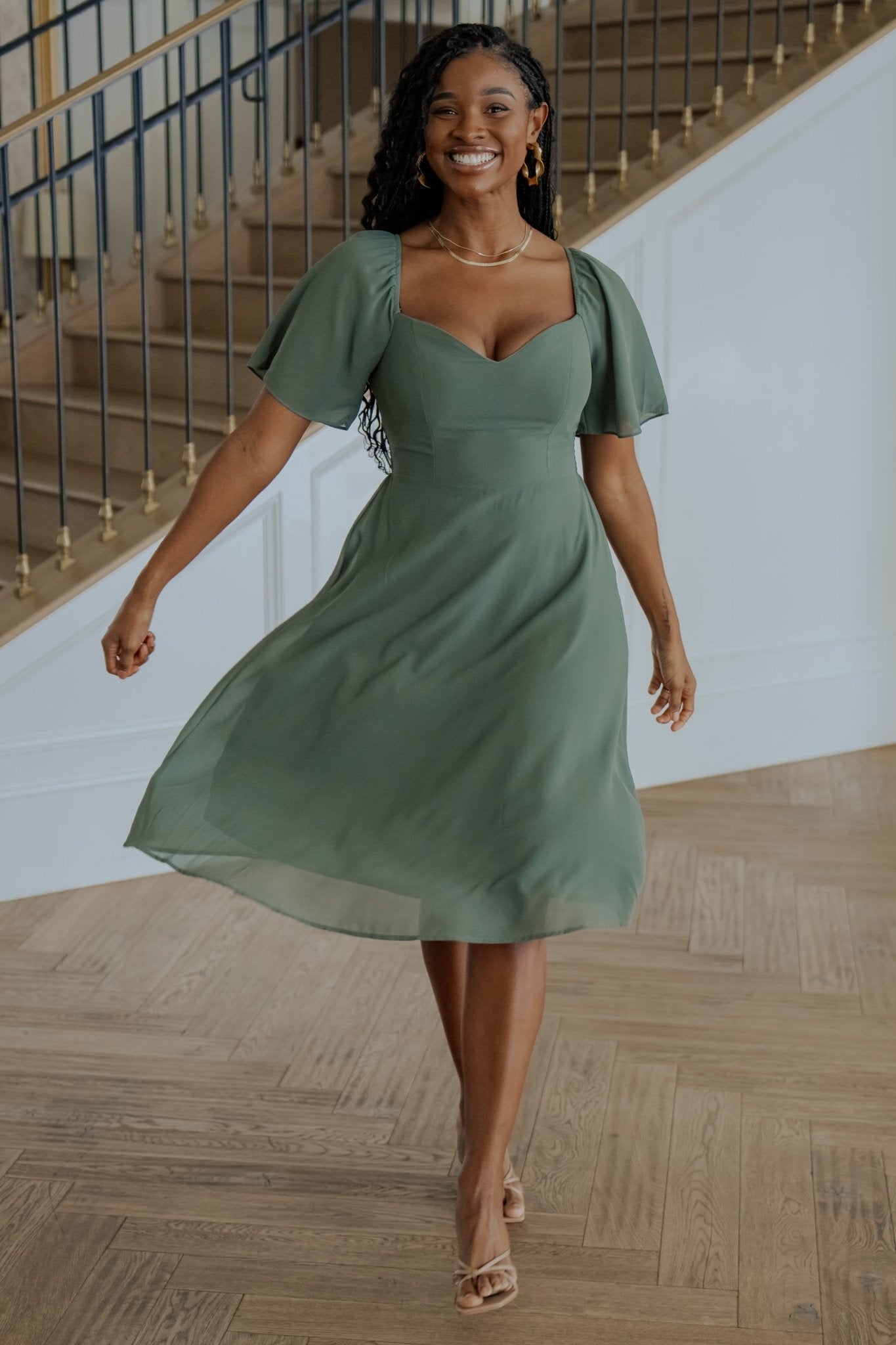 Baltic Born Colette Sweetheart Green Chiffon Midi Dress