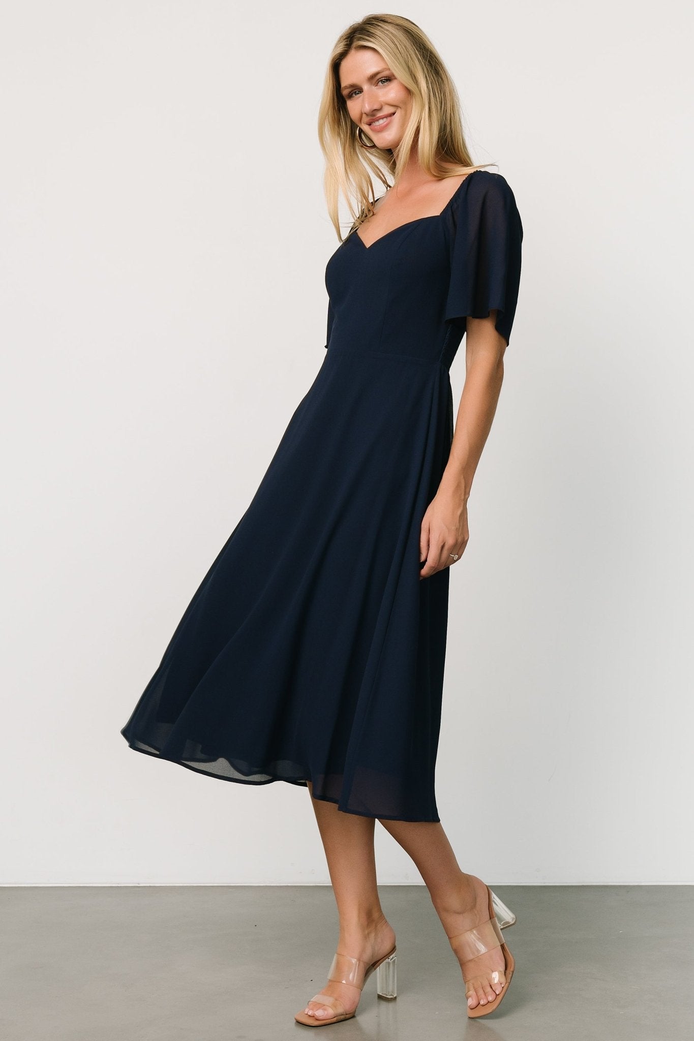 Baltic Born Colette Navy Sweetheart Chiffon Midi Dress