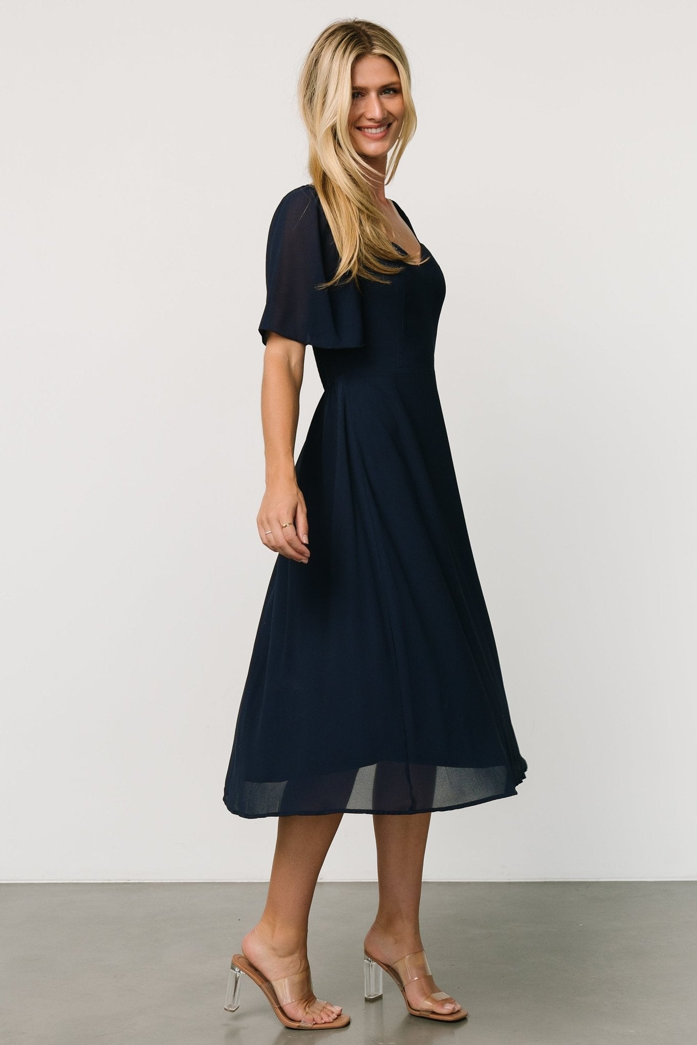 Baltic Born Colette Navy Sweetheart Chiffon Midi Dress