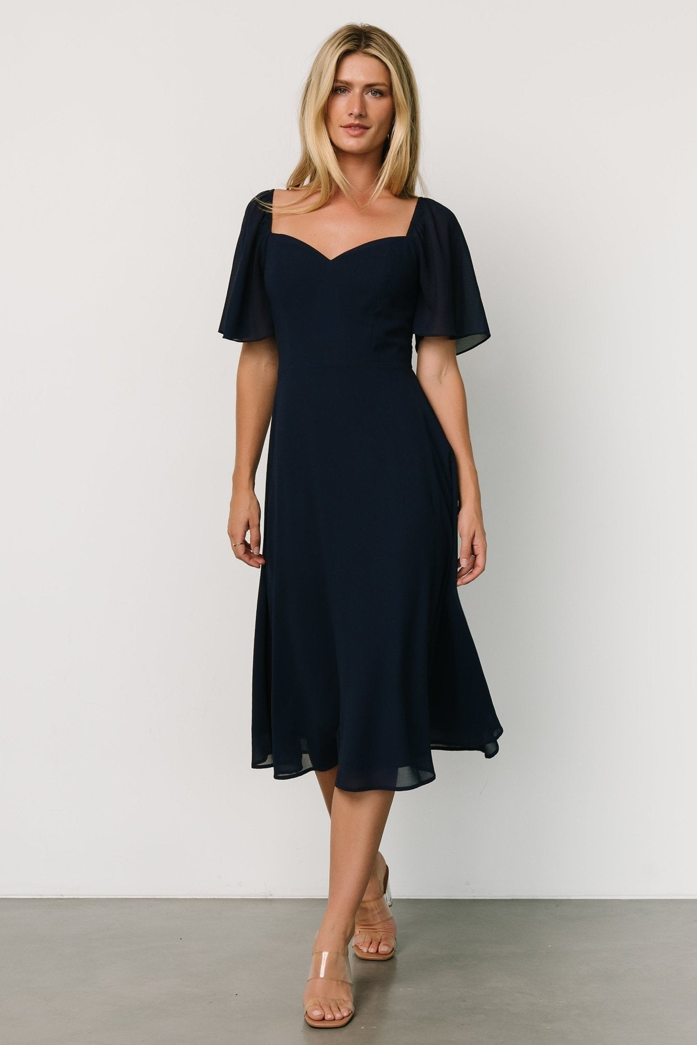 Baltic Born Colette Navy Sweetheart Chiffon Midi Dress