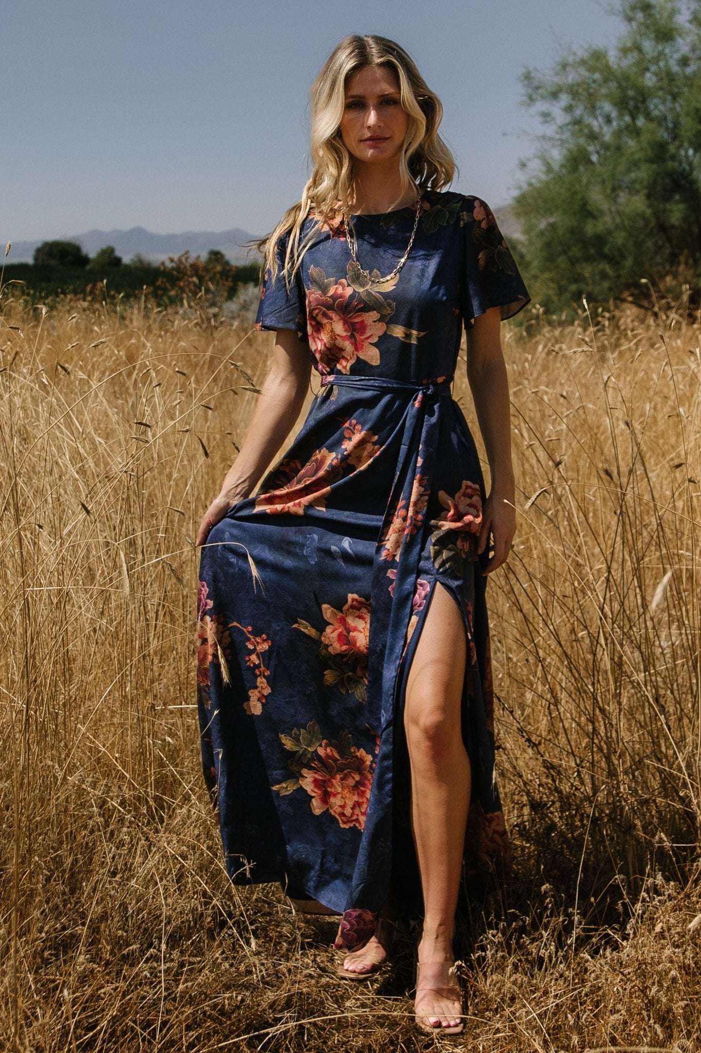 Baltic Born Navy Floral Maxi Dress with Removable Belt