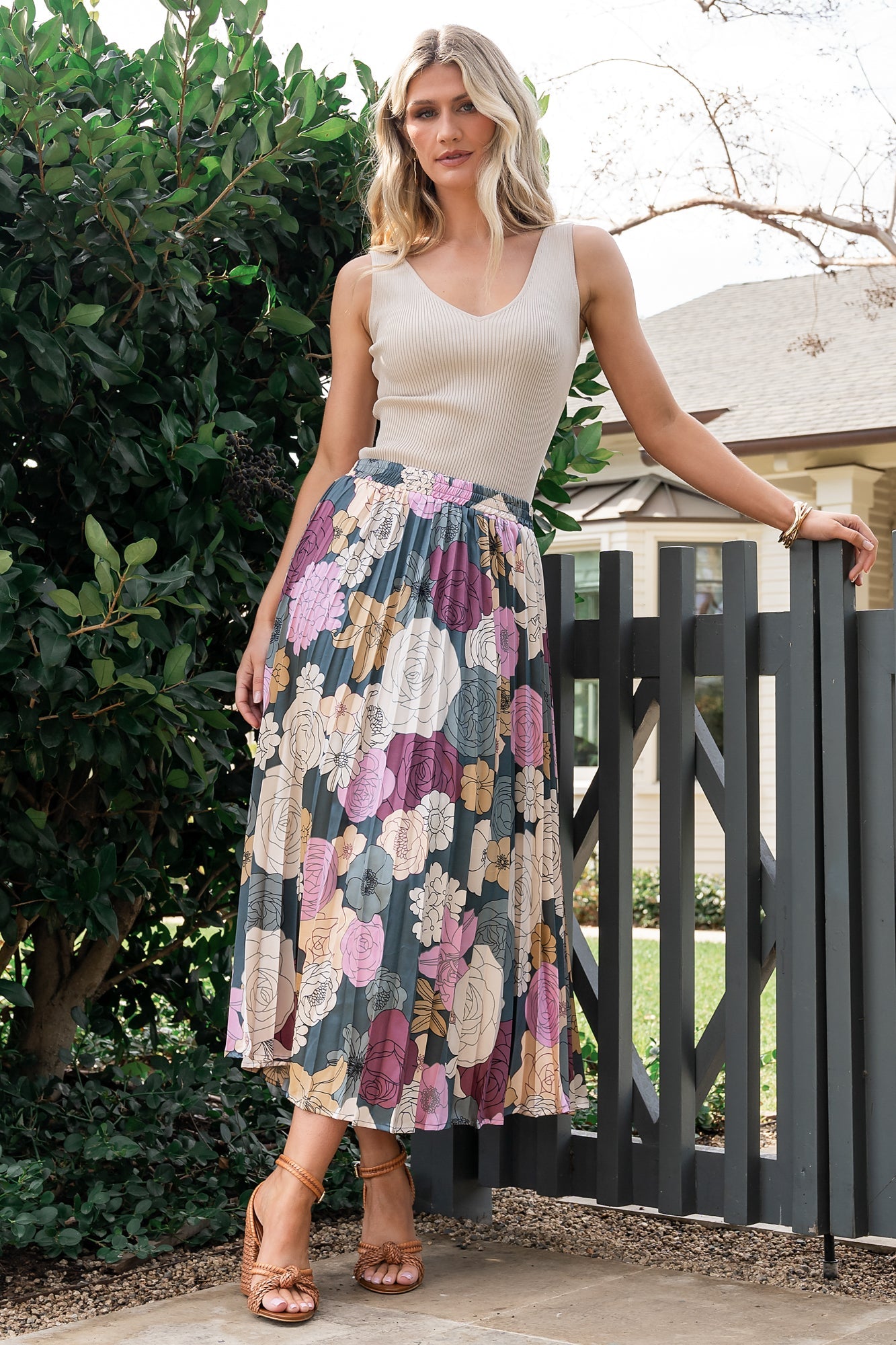 Vintage Teal Floral Pleated Skirt by Baltic Born | Satin Midi Skirt