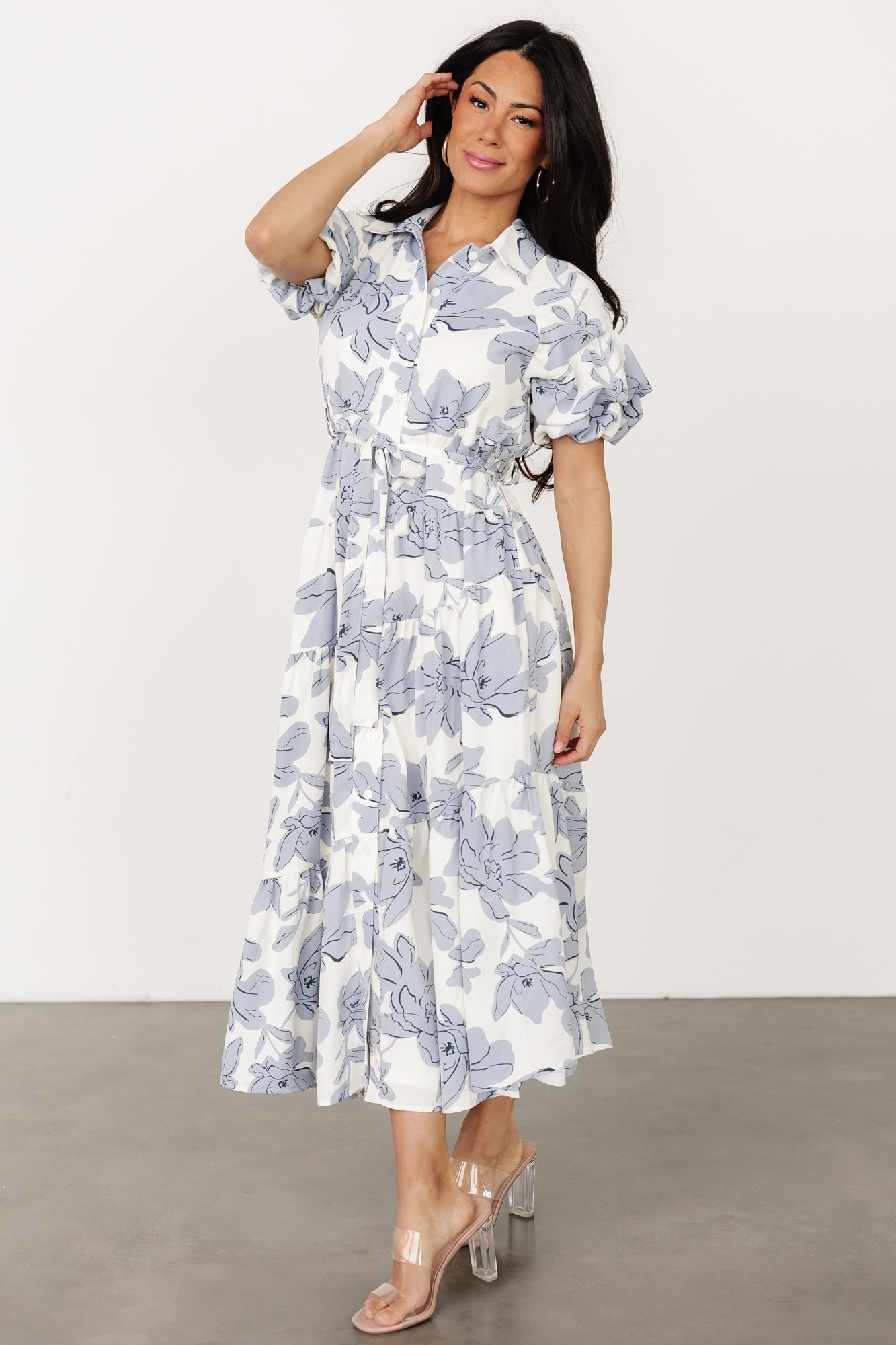 Ivory Floral Button Dress with Tiered Sleeves | Baltic Born