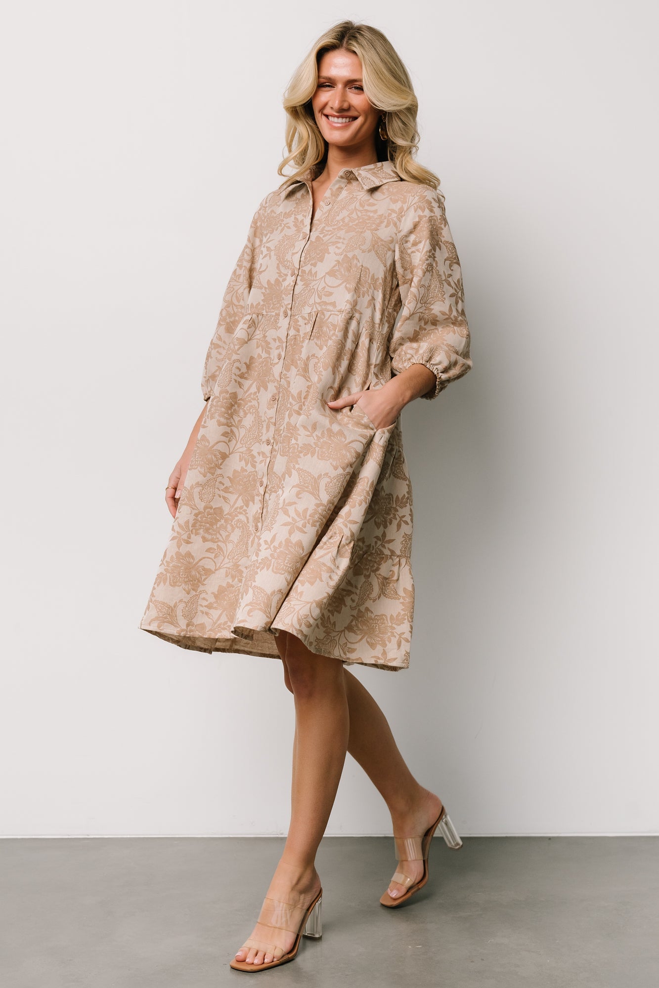 Baltic Born Dakota Taupe Print Nursing Friendly Babydoll Dress