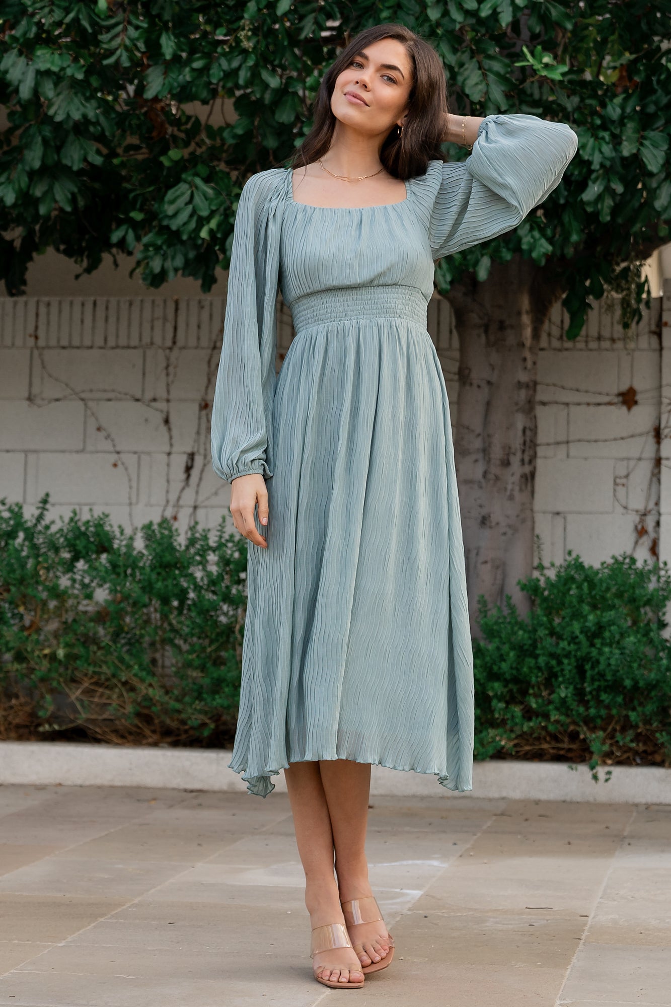 Light Sage Pleated Midi Dress – Dalton by Baltic Born
